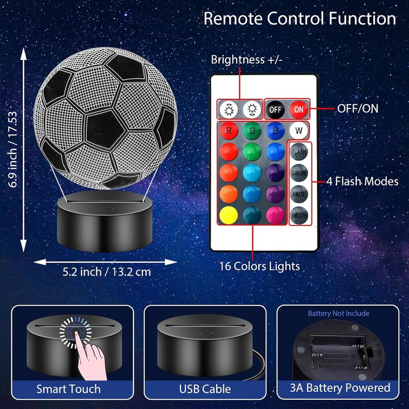 Kids Football Night Light 3D Illusion Lamp