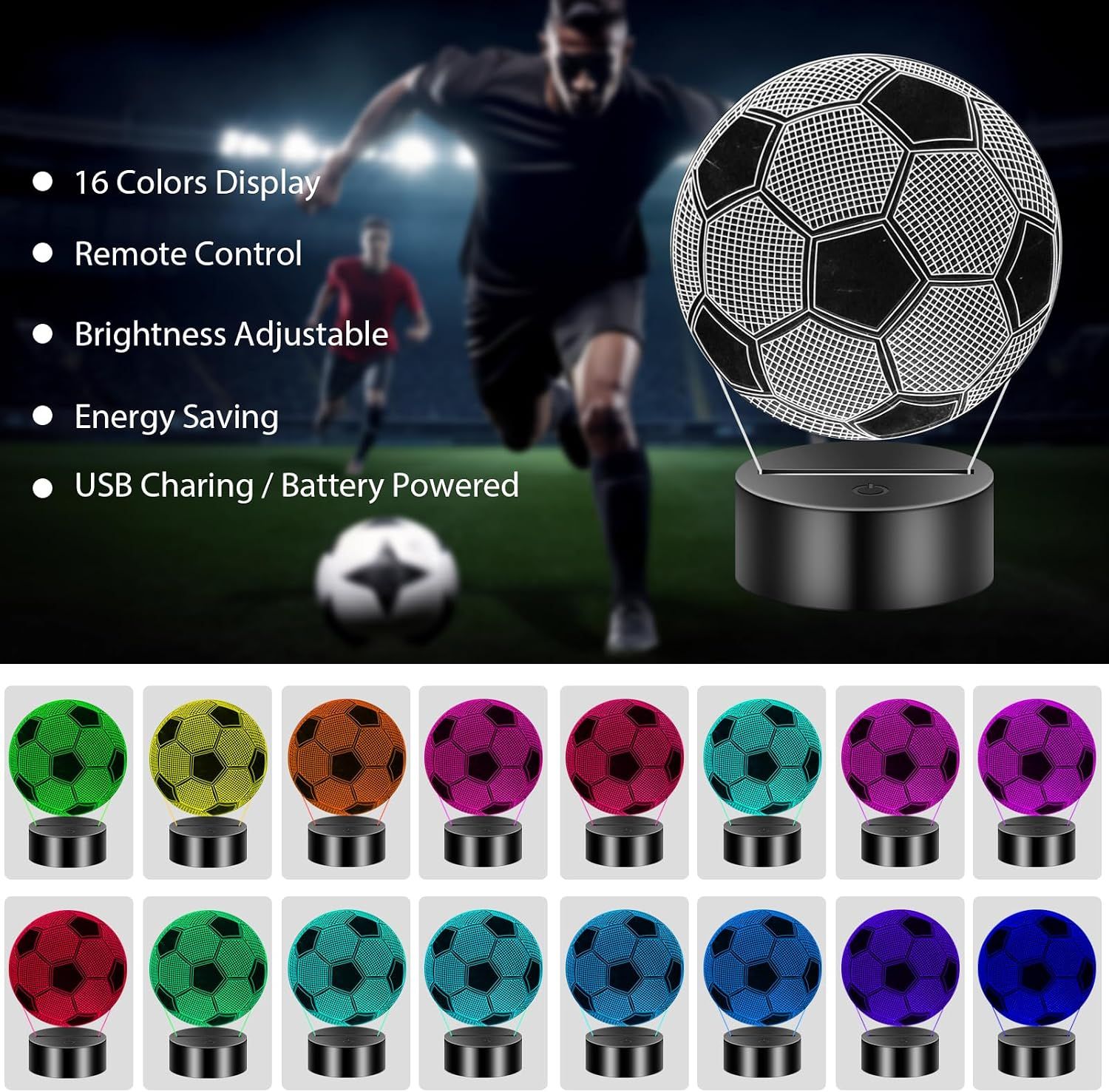 Kids Football Night Light 3D Illusion Lamp