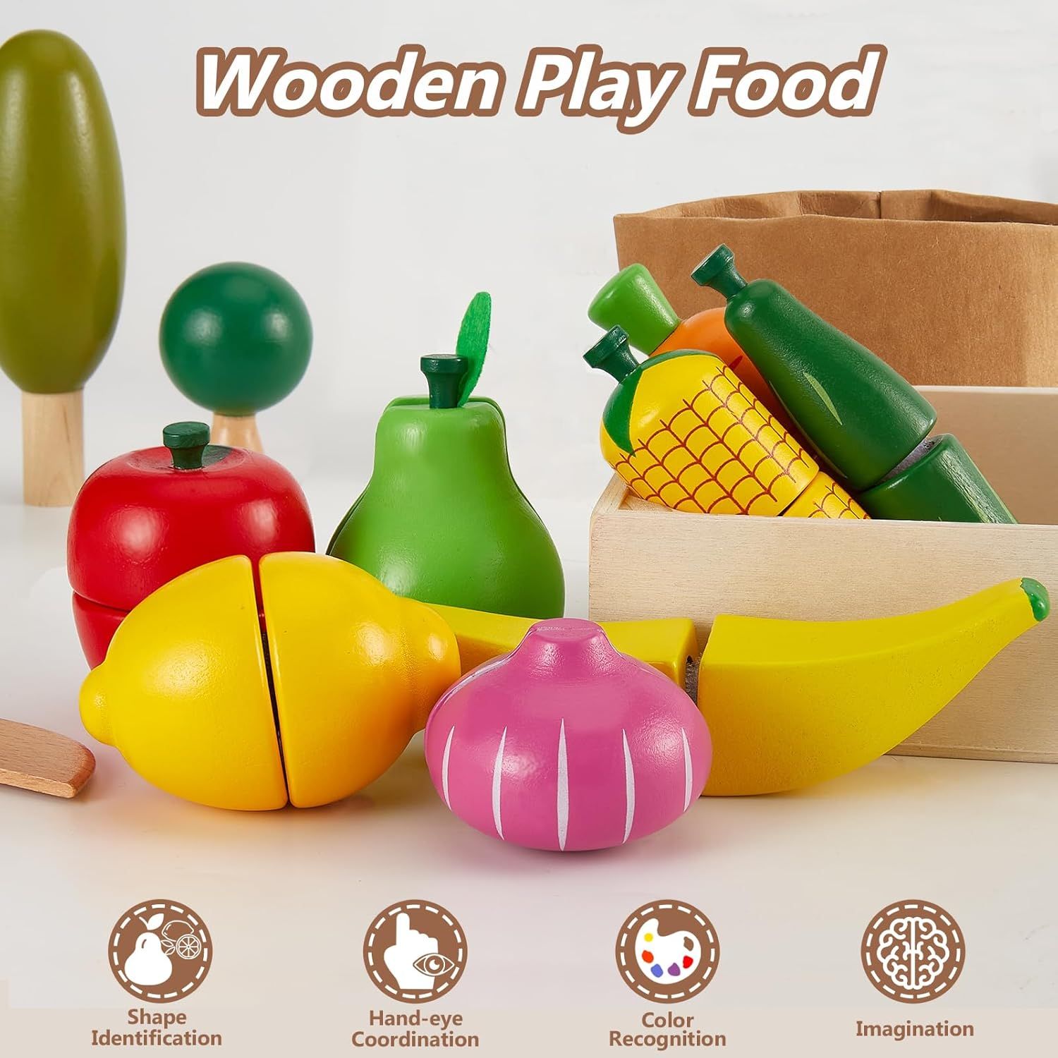Wooden Kitchen Cut Food Kids Toy, Fruits and Vegetables Magnetic Toy
