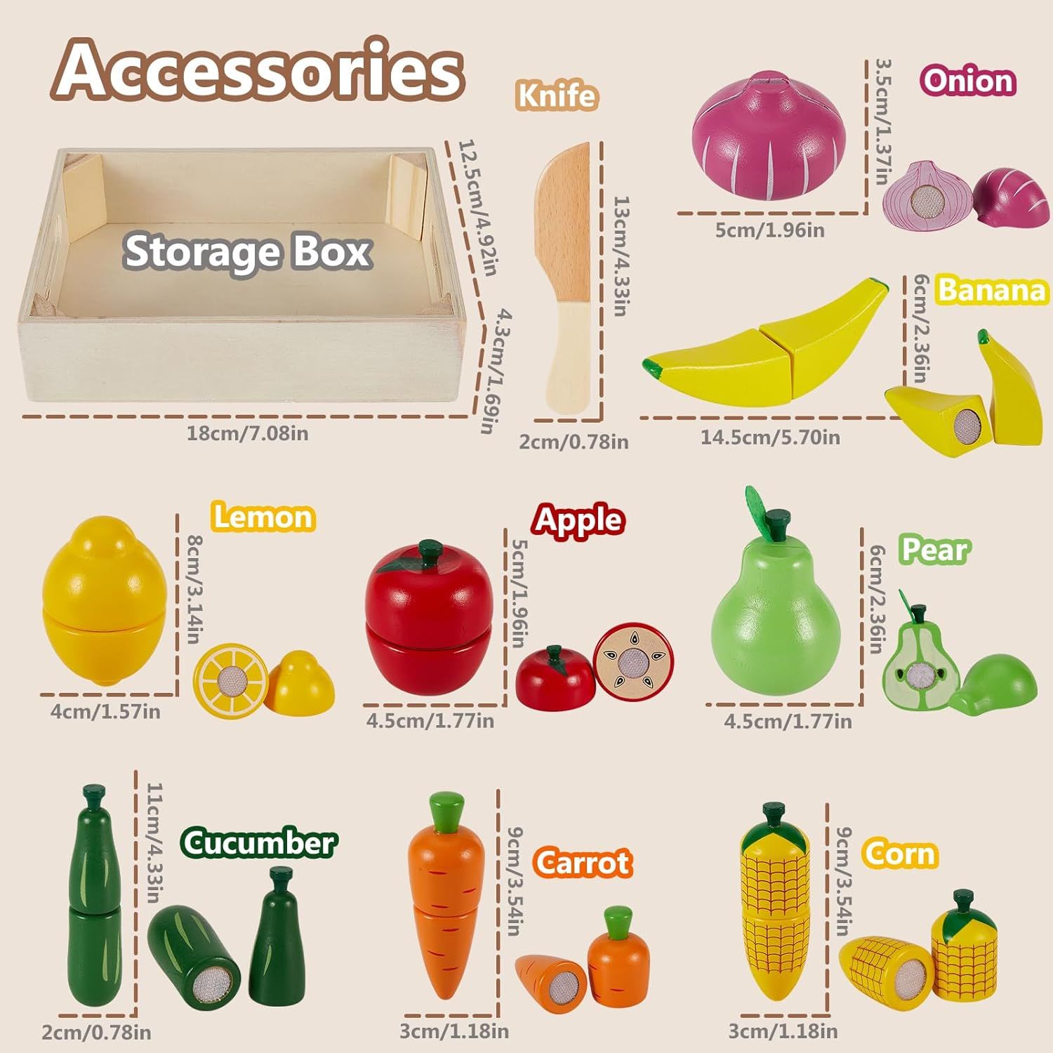 Wooden Kitchen Cut Food Kids Toy, Fruits and Vegetables Magnetic Toy
