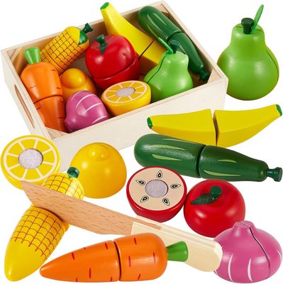 Wooden Kitchen Cut Food Kids Toy, Fruits and Vegetables Magnetic Toy