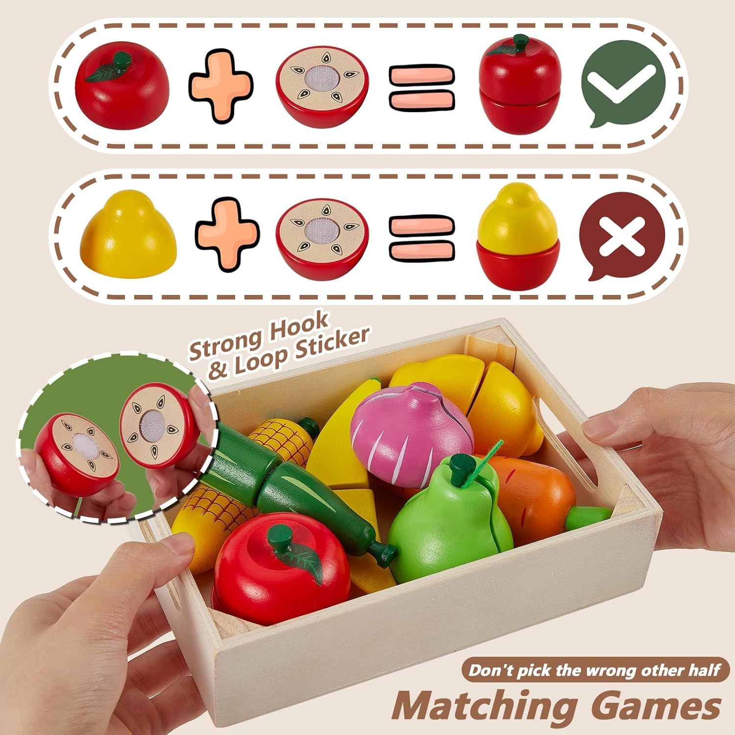 Wooden Kitchen Cut Food Kids Toy, Fruits and Vegetables Magnetic Toy