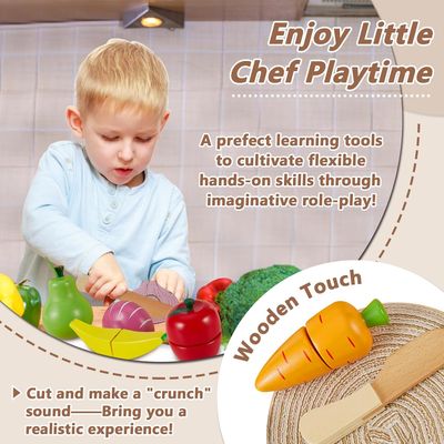 Wooden Kitchen Cut Food Kids Toy, Fruits and Vegetables Magnetic Toy