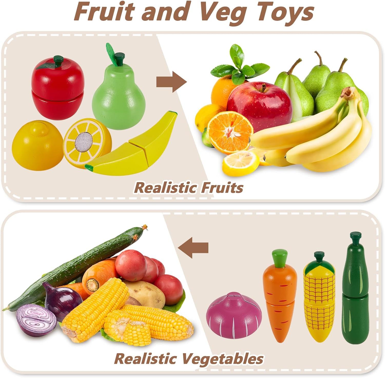 Wooden Kitchen Cut Food Kids Toy, Fruits and Vegetables Magnetic Toy