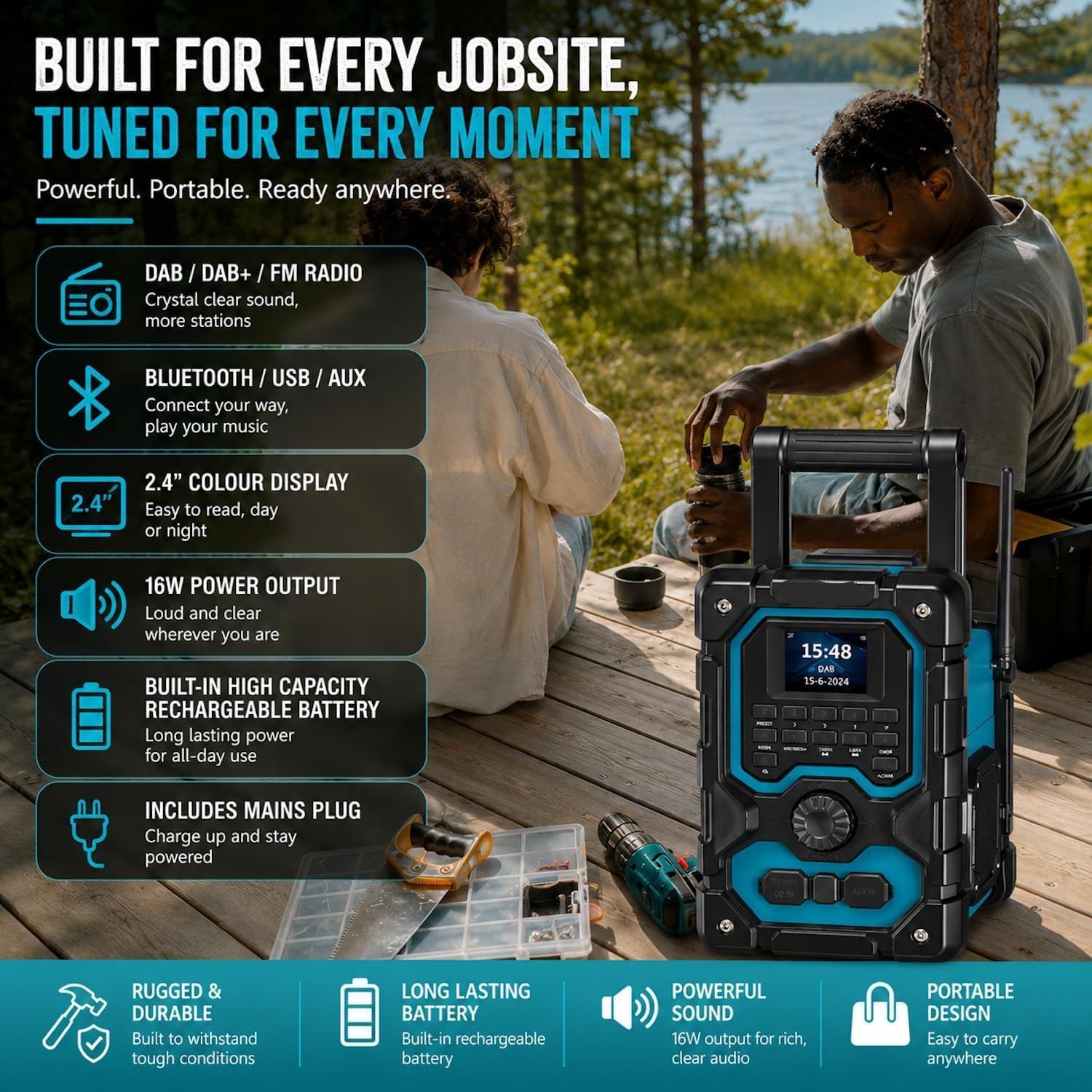 16W DAB+ FM Cordless Site Radio Bluetooth