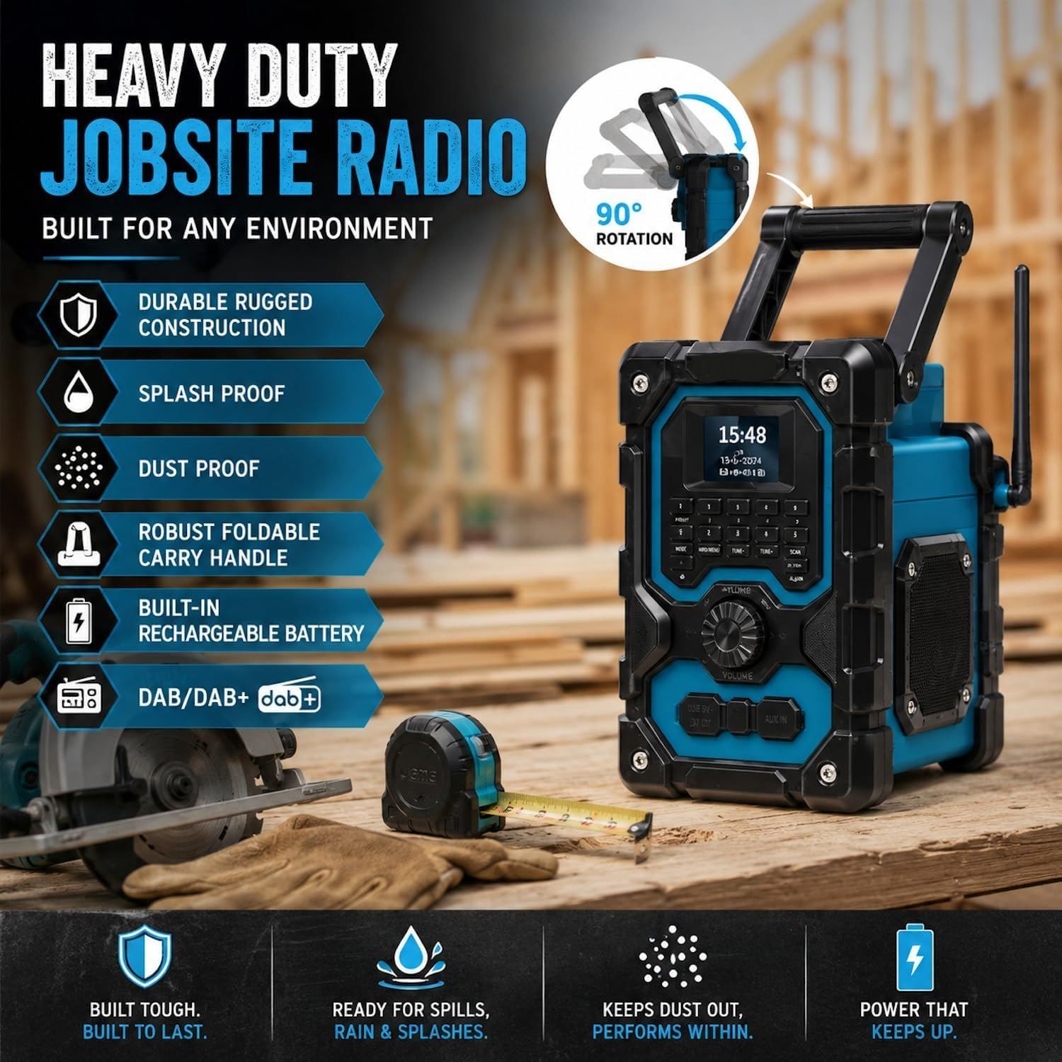 16W DAB+ FM Cordless Site Radio Bluetooth