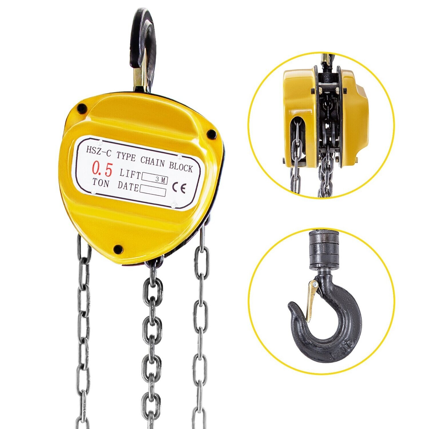 0.5 Ton Manual Chain Hoist Block Anti Rust Lifting Pulley with 6m Chain, Size: 0.5T