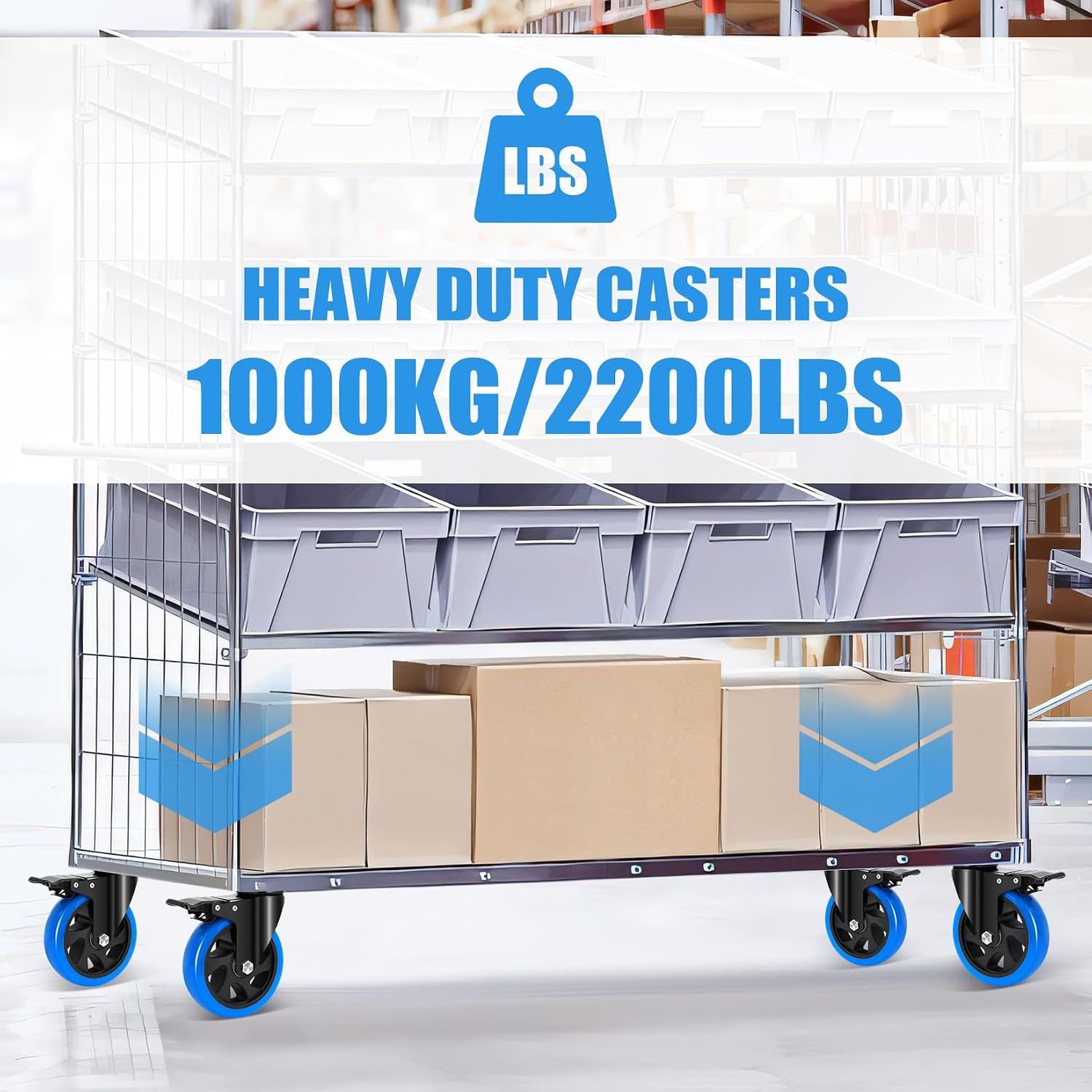 Set Of 4 Heavy-Duty 125mm PU Caster Wheels with Brakes