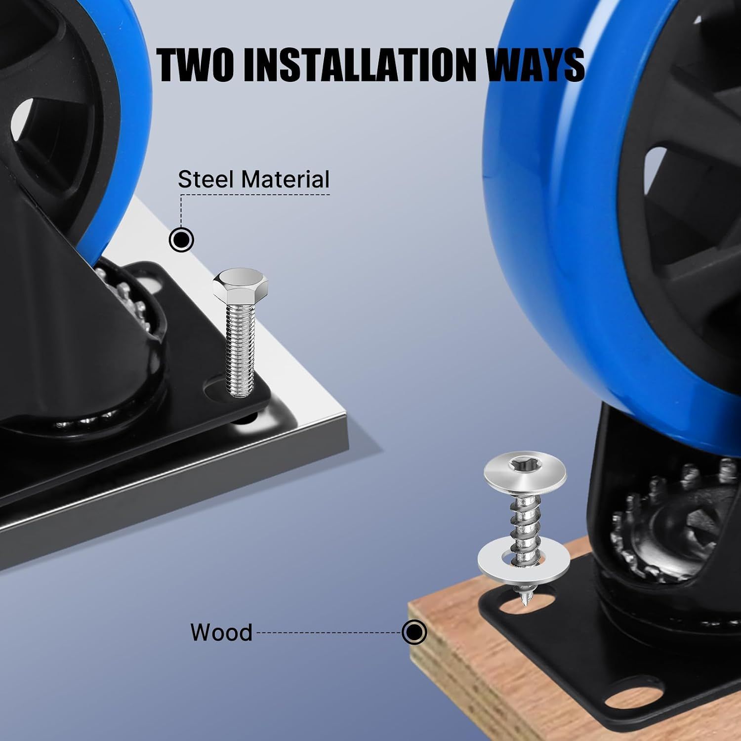 Set Of 4 Heavy-Duty 125mm PU Caster Wheels with Brakes
