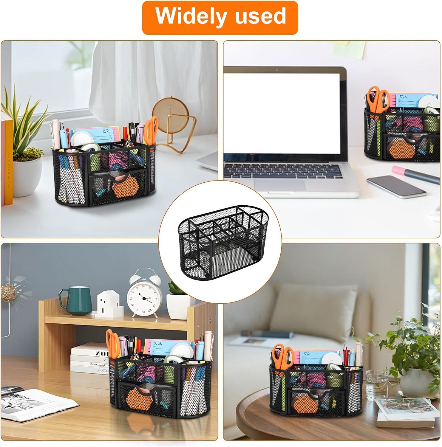 Mesh Desk Tidy &amp; Pen Holder with 8 Compartments and 1 Drawer