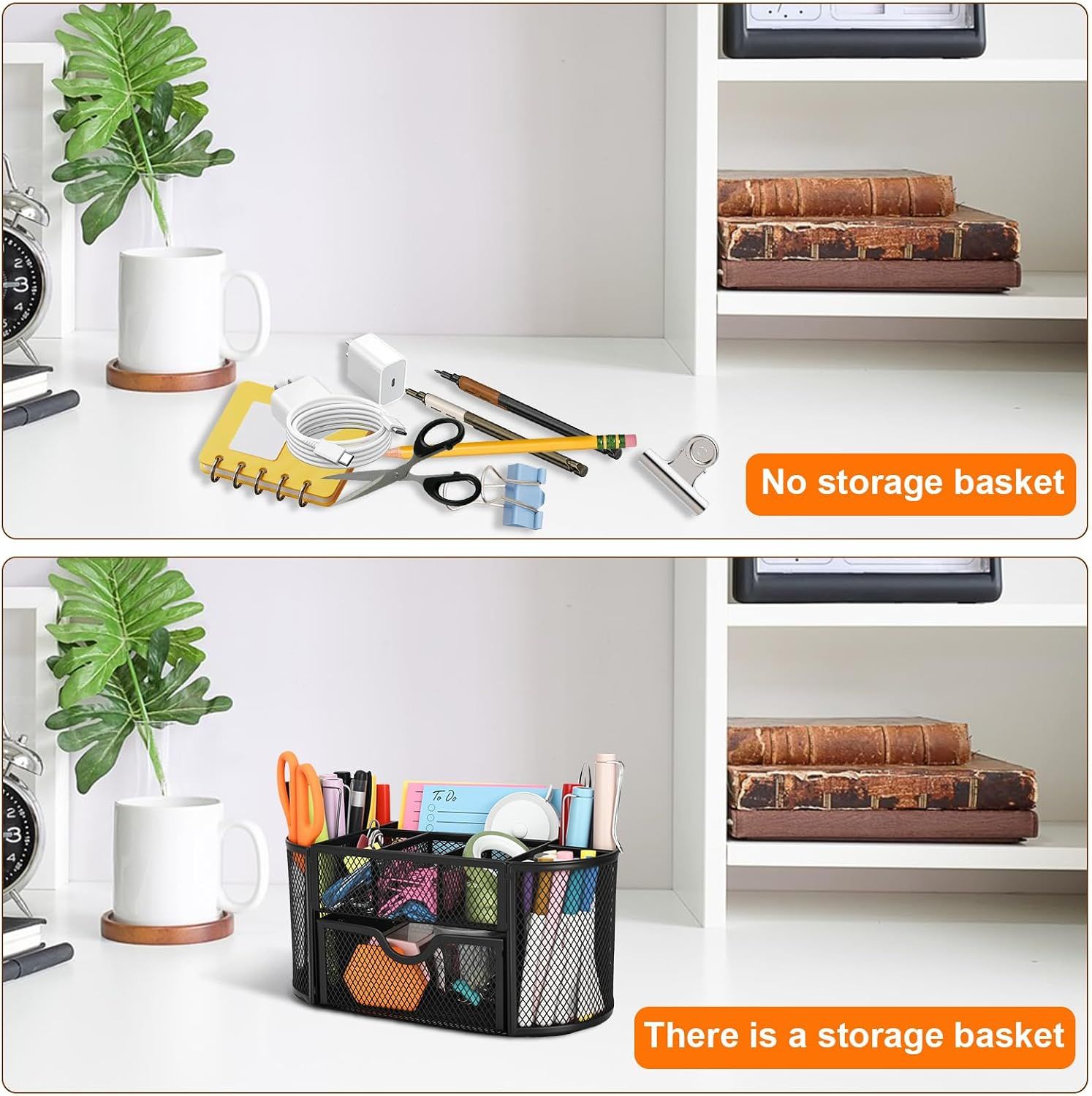 Mesh Desk Tidy &amp; Pen Holder with 8 Compartments and 1 Drawer