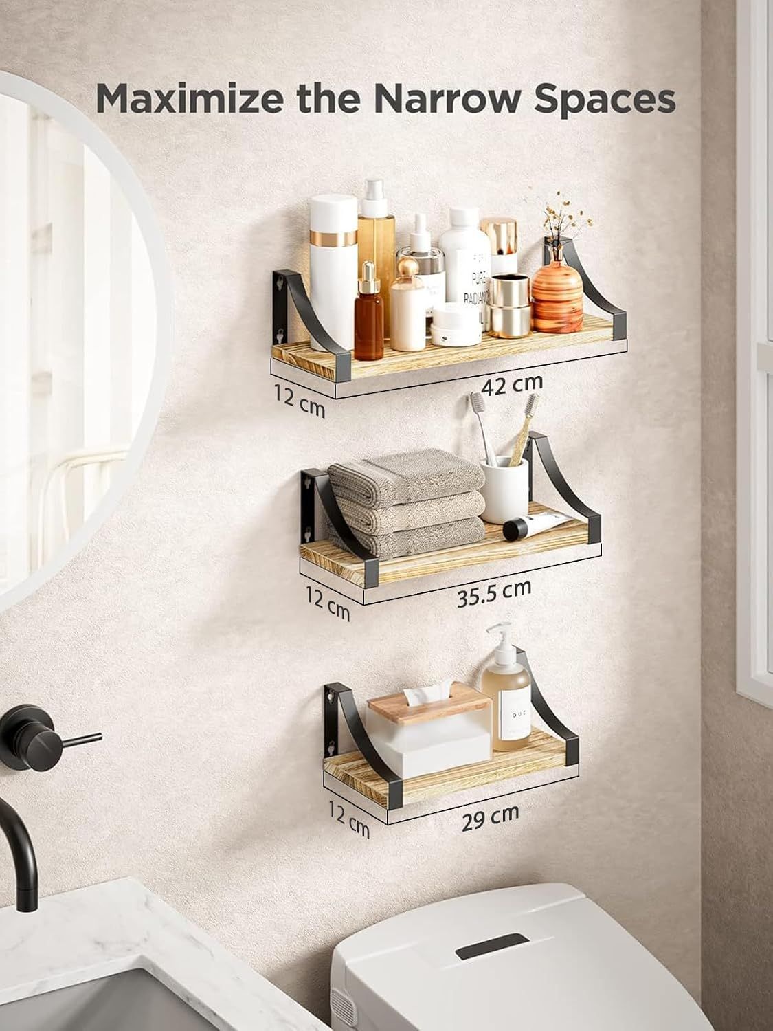 Rustic Floating Wall Shelves – Paulownia Wood &amp; Metal