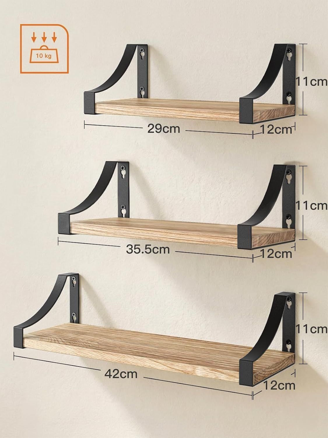 Rustic Floating Wall Shelves – Paulownia Wood &amp; Metal