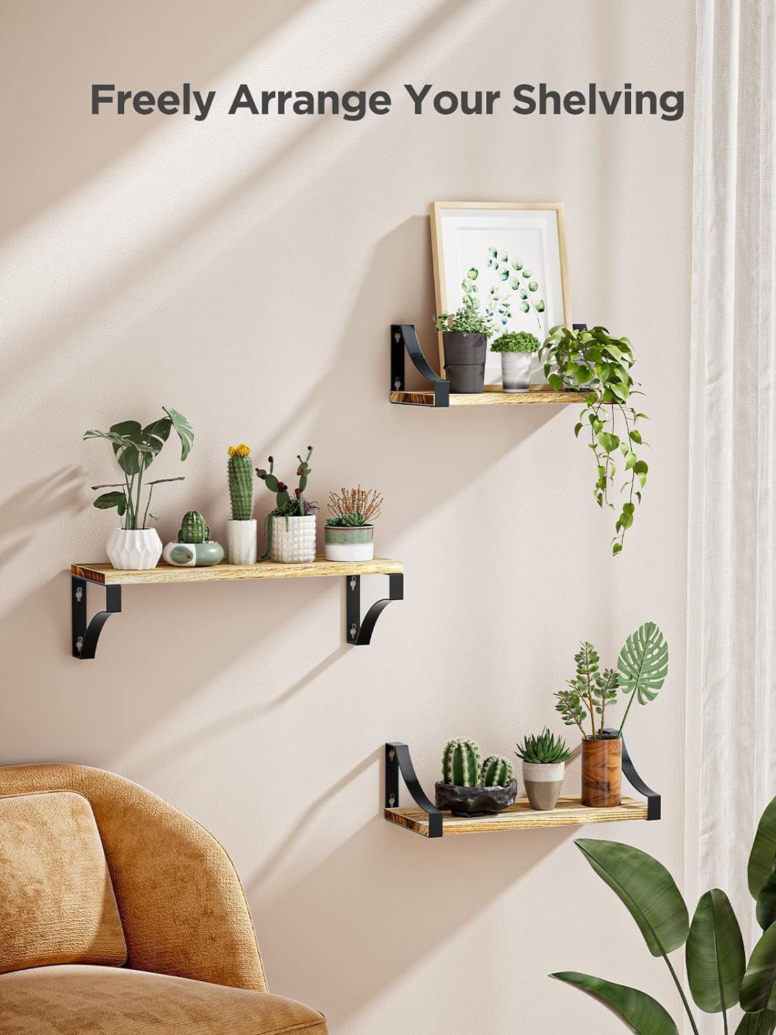 Rustic Floating Wall Shelves – Paulownia Wood &amp; Metal