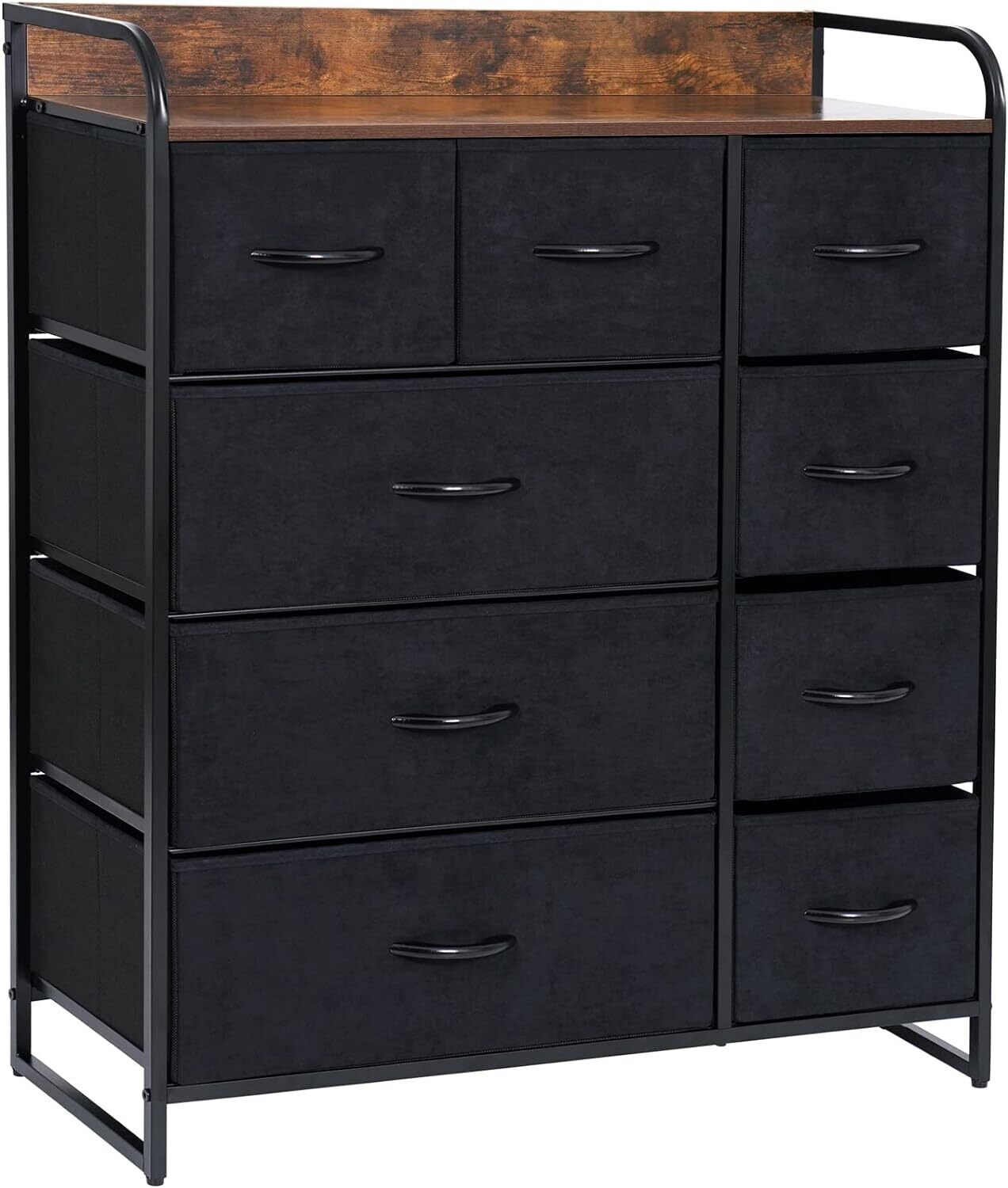 9-Drawer Storage Chest of Drawers Organizer Unit for Bedroom Living Room Closet, Sturdy Steel Frame, Easy Pull Fabric Bins &amp; Wooden Top, Fabric Dresser