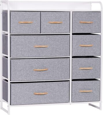 9-Drawer Storage Chest of Drawers Organizer Unit for Bedroom Living Room Closet, Sturdy Steel Frame, Easy Pull Fabric Bins &amp; Wooden Top, Fabric Dresser