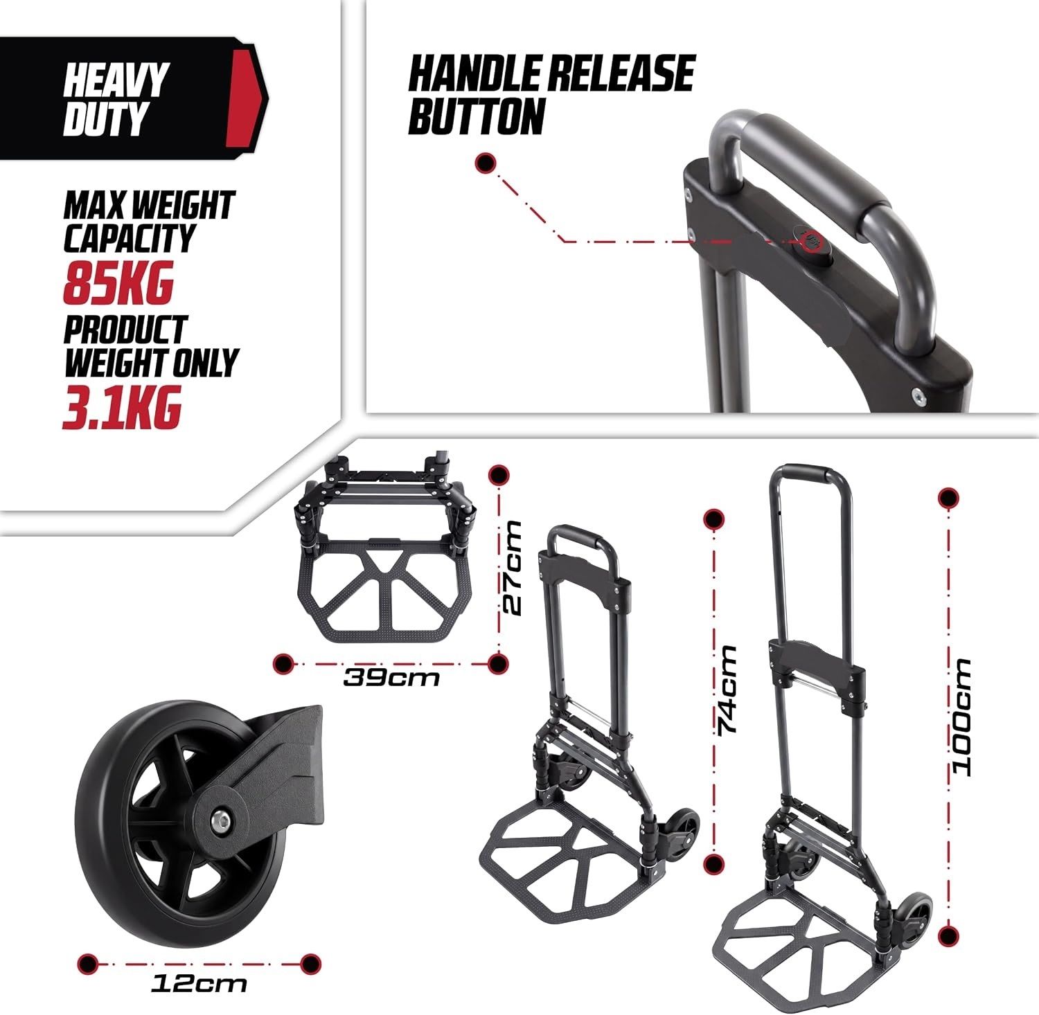 Folding Hand Truck Aluminium Heavy Duty 80kg