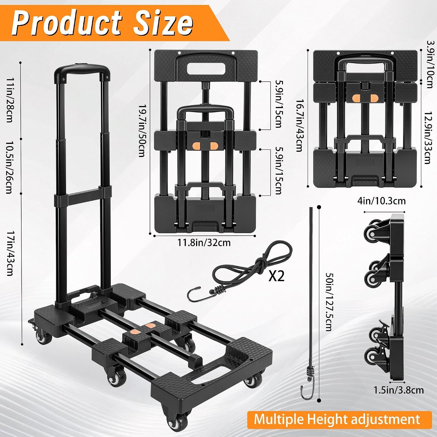 Folding Hand Truck, 225KG Load Capacity Heavy Duty Dolly Cart