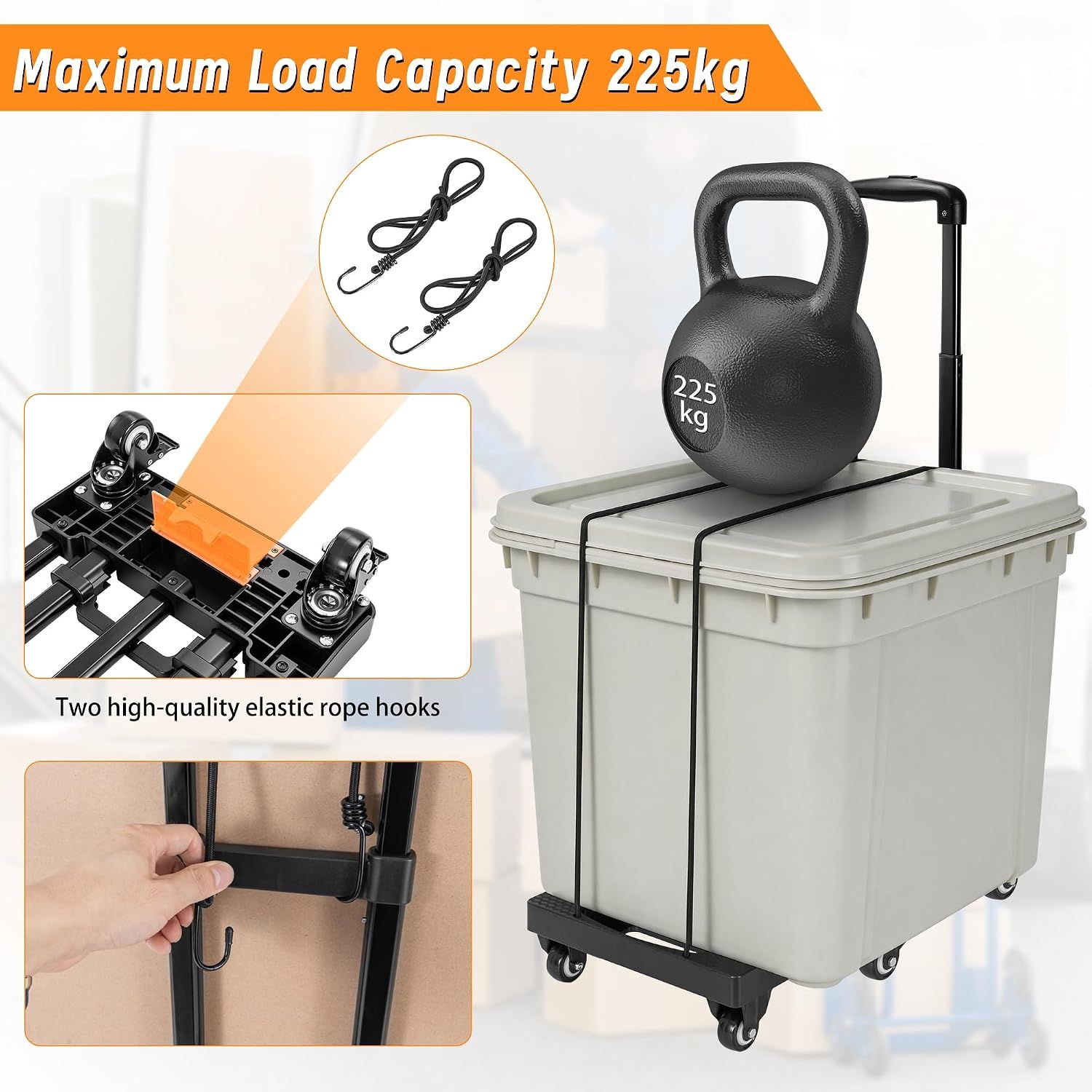 Folding Hand Truck, 225KG Load Capacity Heavy Duty Dolly Cart