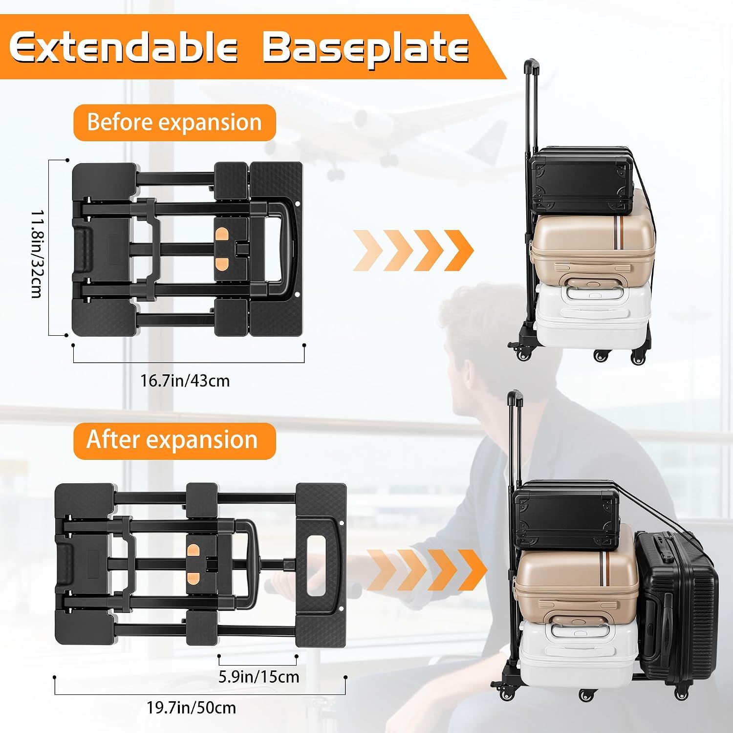Folding Hand Truck, 225KG Load Capacity Heavy Duty Dolly Cart