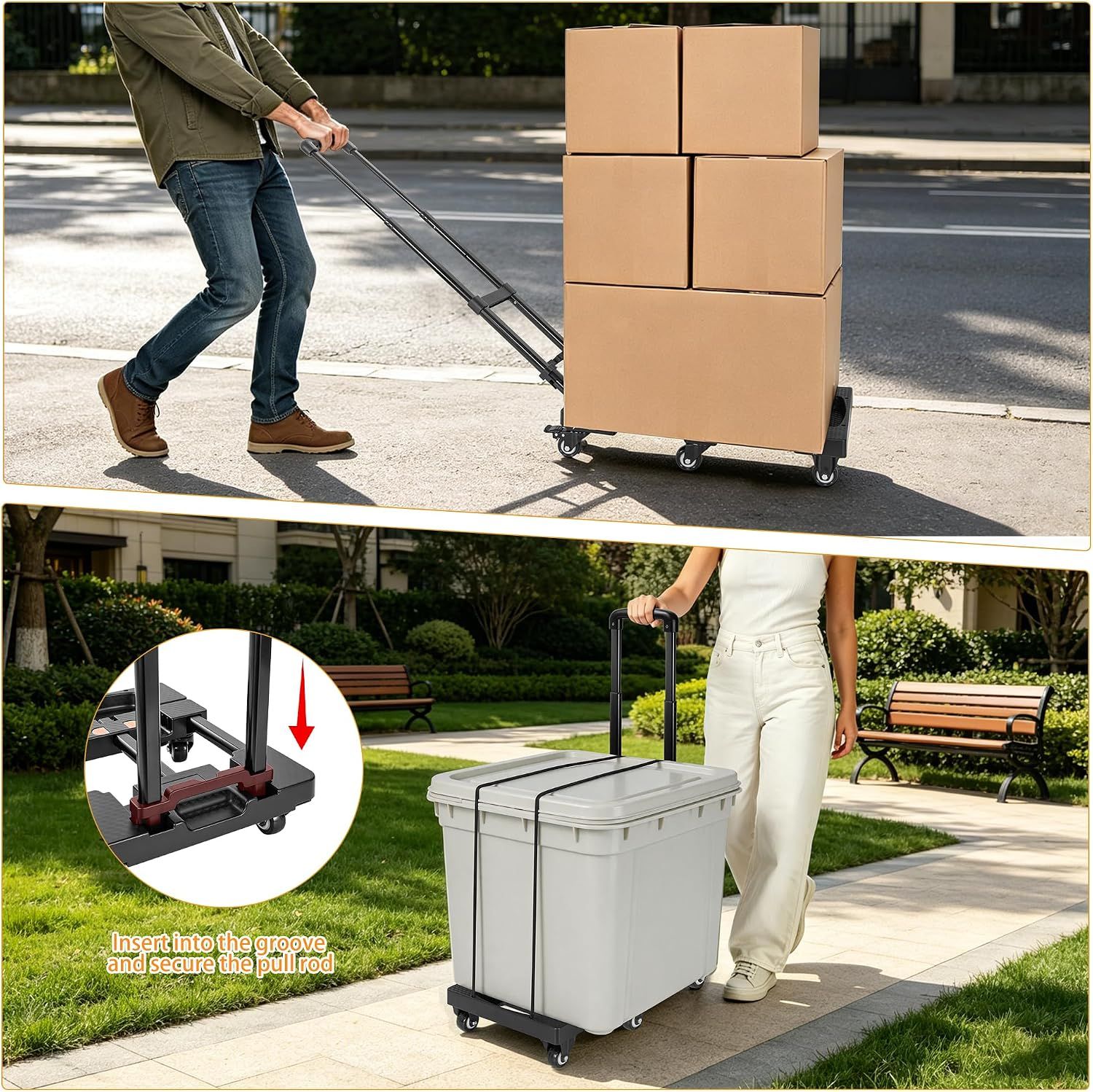 Folding Hand Truck, 225KG Load Capacity Heavy Duty Dolly Cart