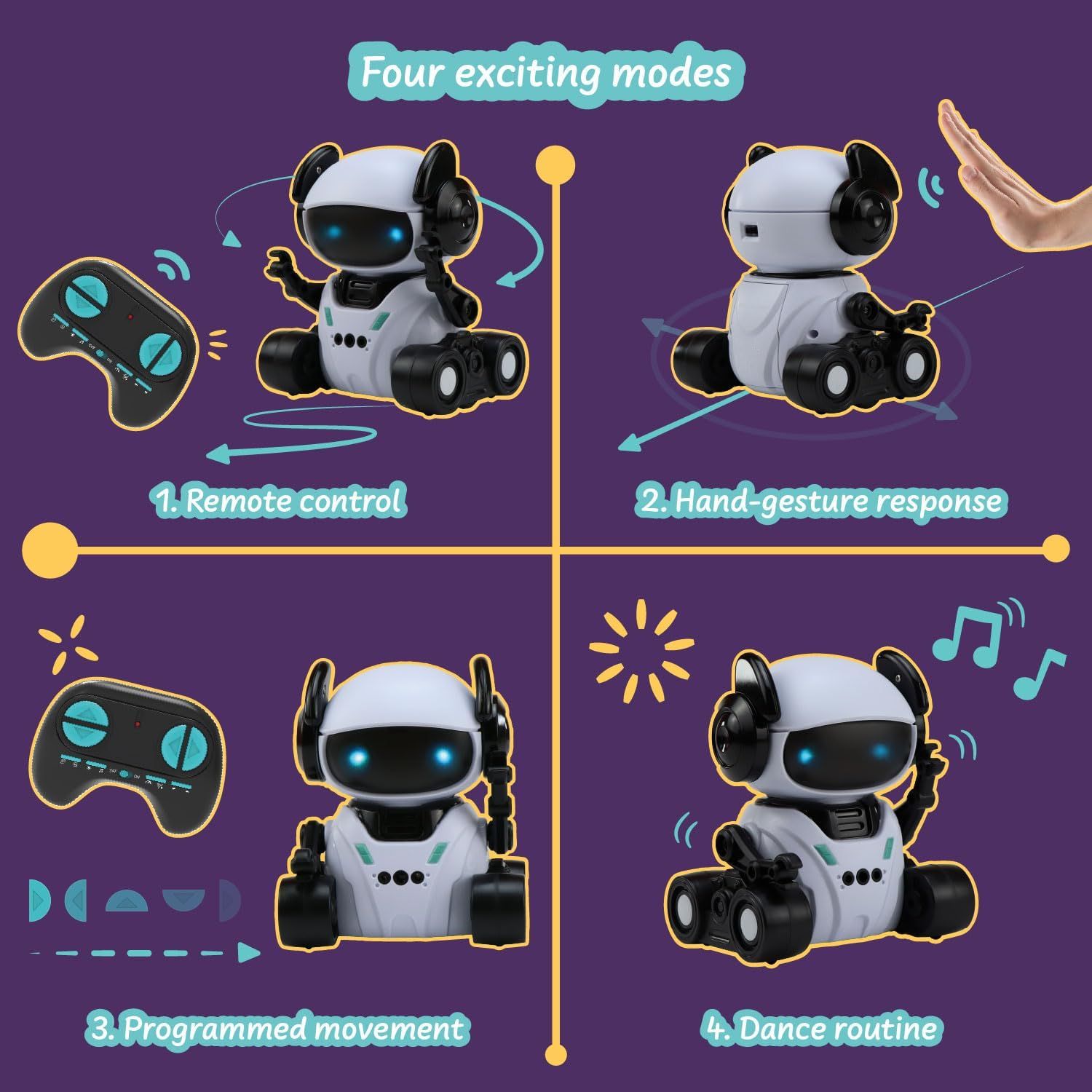 Smart Robot Toys for Kids, Interactive Remote Control Robot for Kids – 4 Play Modes, Lights &amp; Sound
