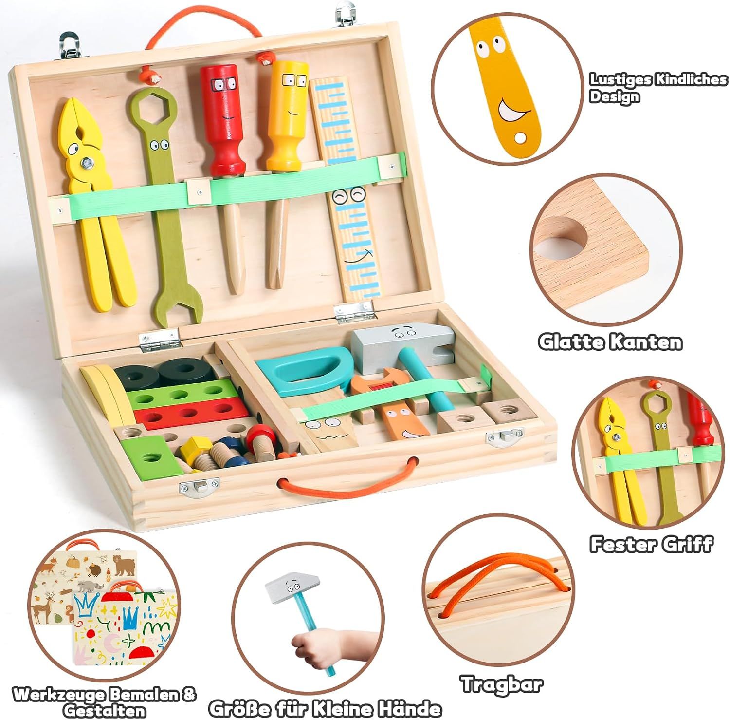 Montessori Wooden Tool Box Toy for Kids Pretend Play Learning Set
