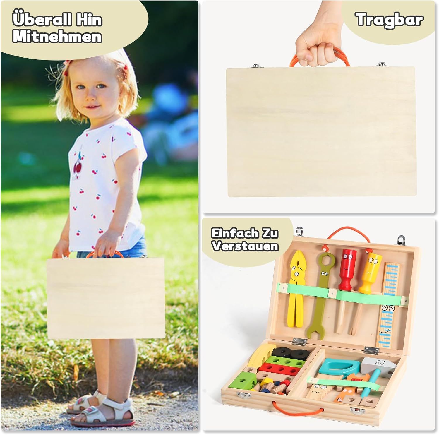 Montessori Wooden Tool Box Toy for Kids Pretend Play Learning Set