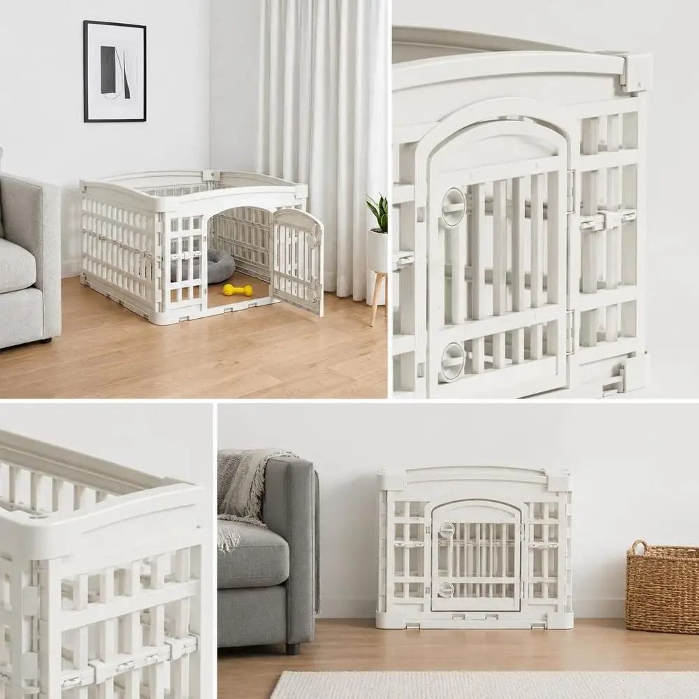 Puppy Run 4-Panel Dog Playpen 60 × 60 × 38 cm – White Plastic