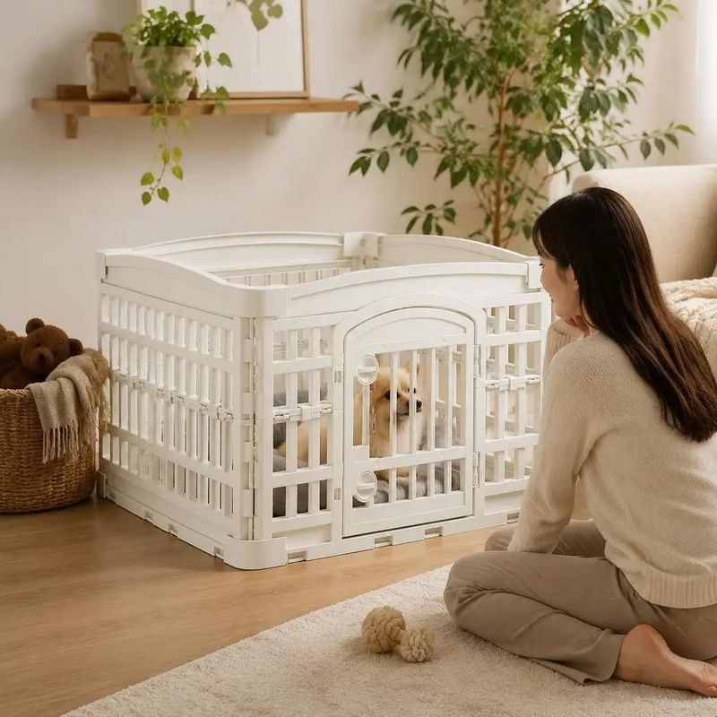 Puppy Run 4-Panel Dog Playpen 60 × 60 × 38 cm – White Plastic