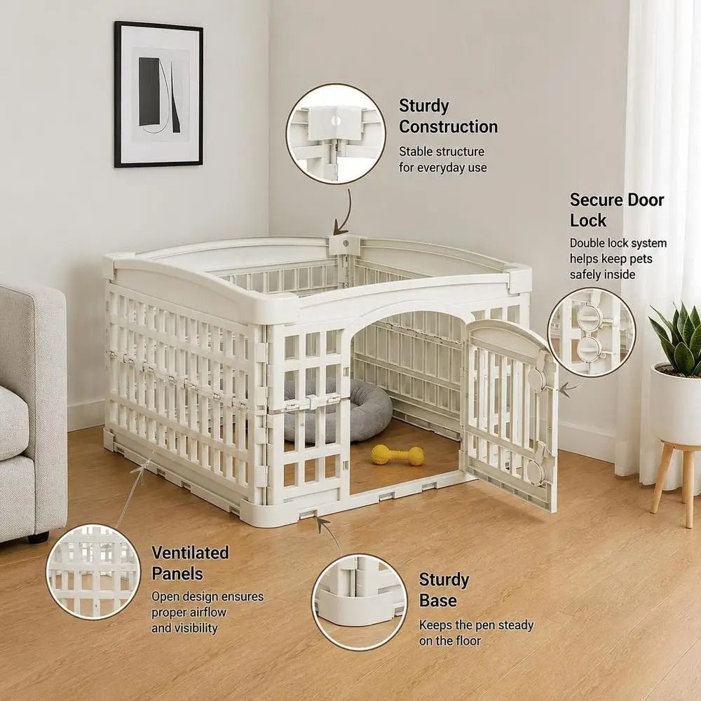 Puppy Run 4-Panel Dog Playpen 60 × 60 × 38 cm – White Plastic