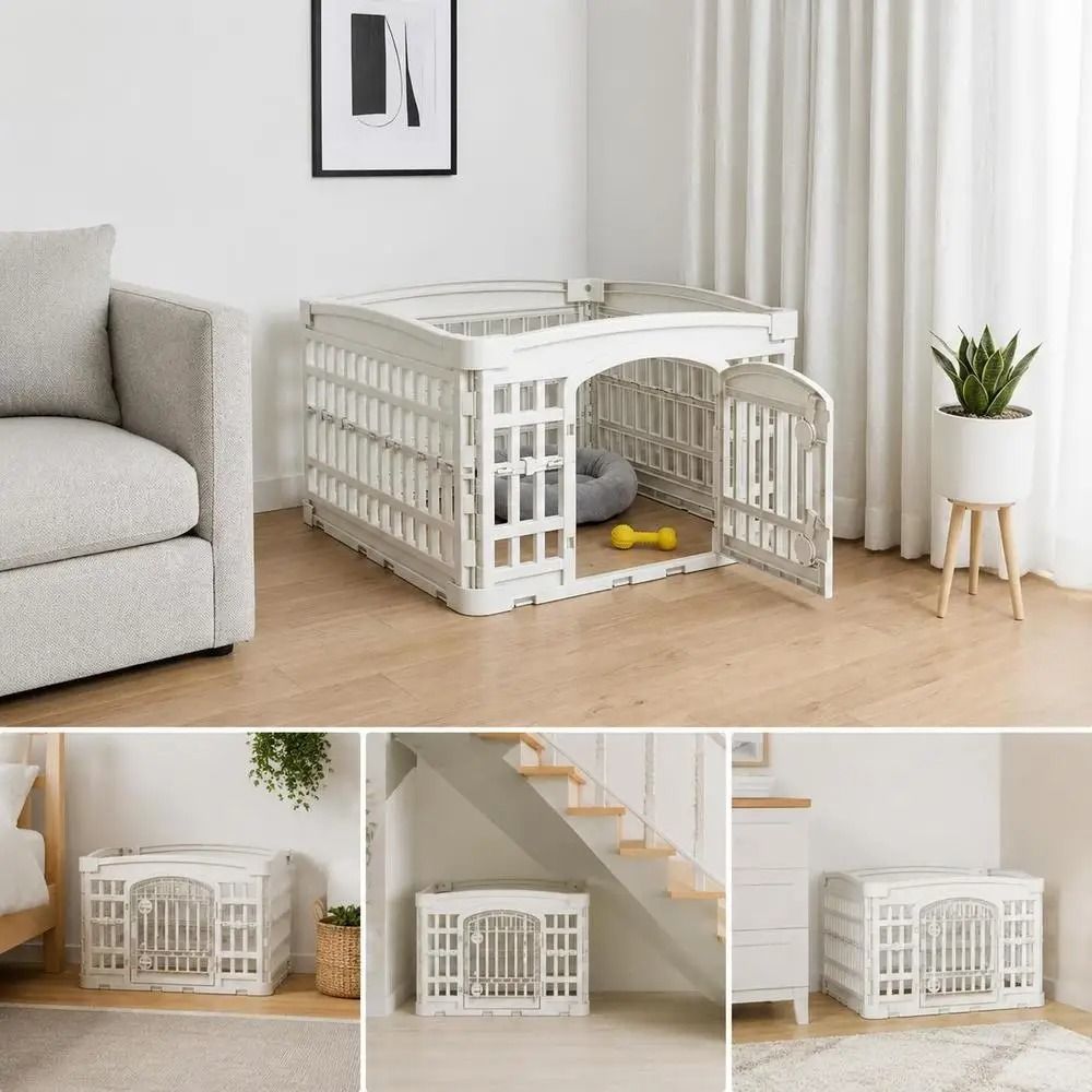 Puppy Run 4-Panel Dog Playpen 60 × 60 × 38 cm – White Plastic