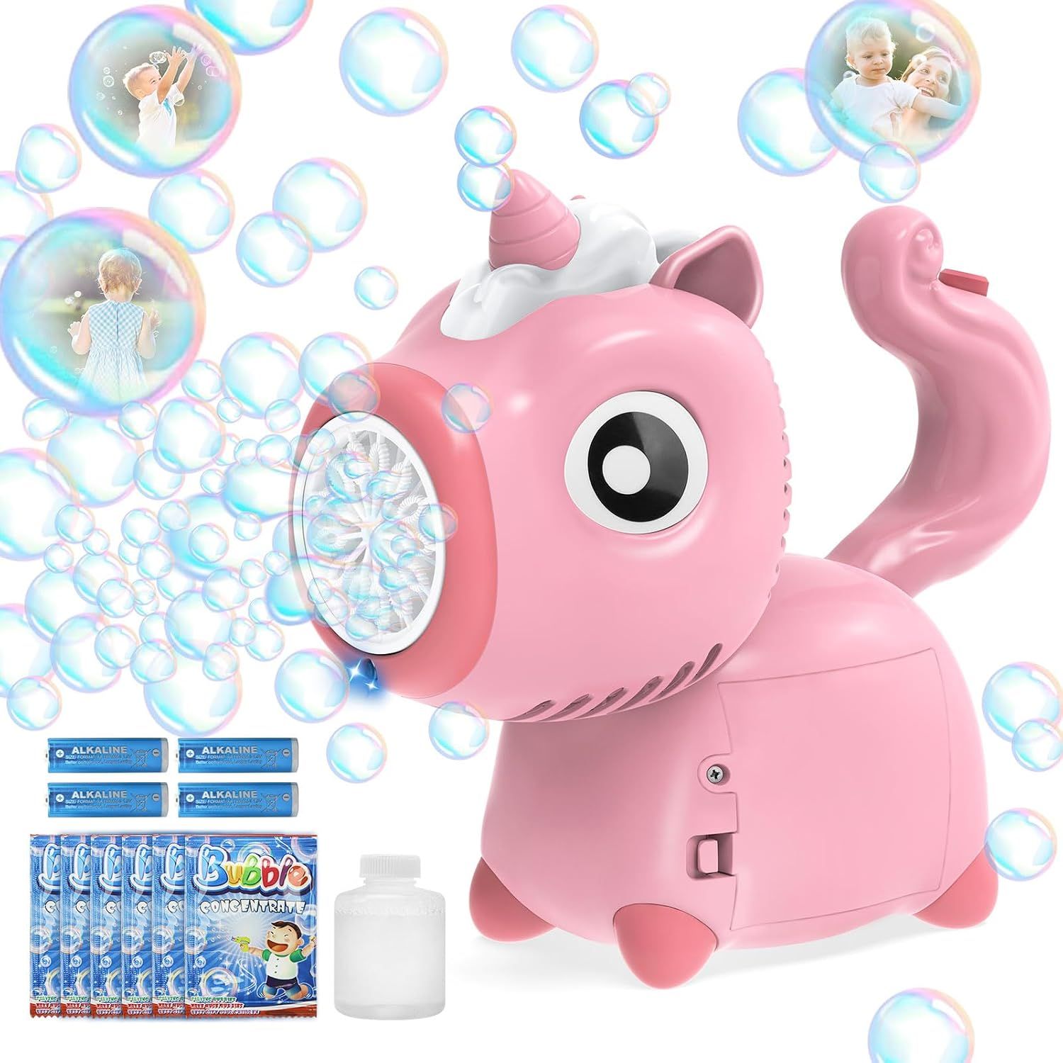 Portable Unicorn Bubble Machine for Kids with LED Lights