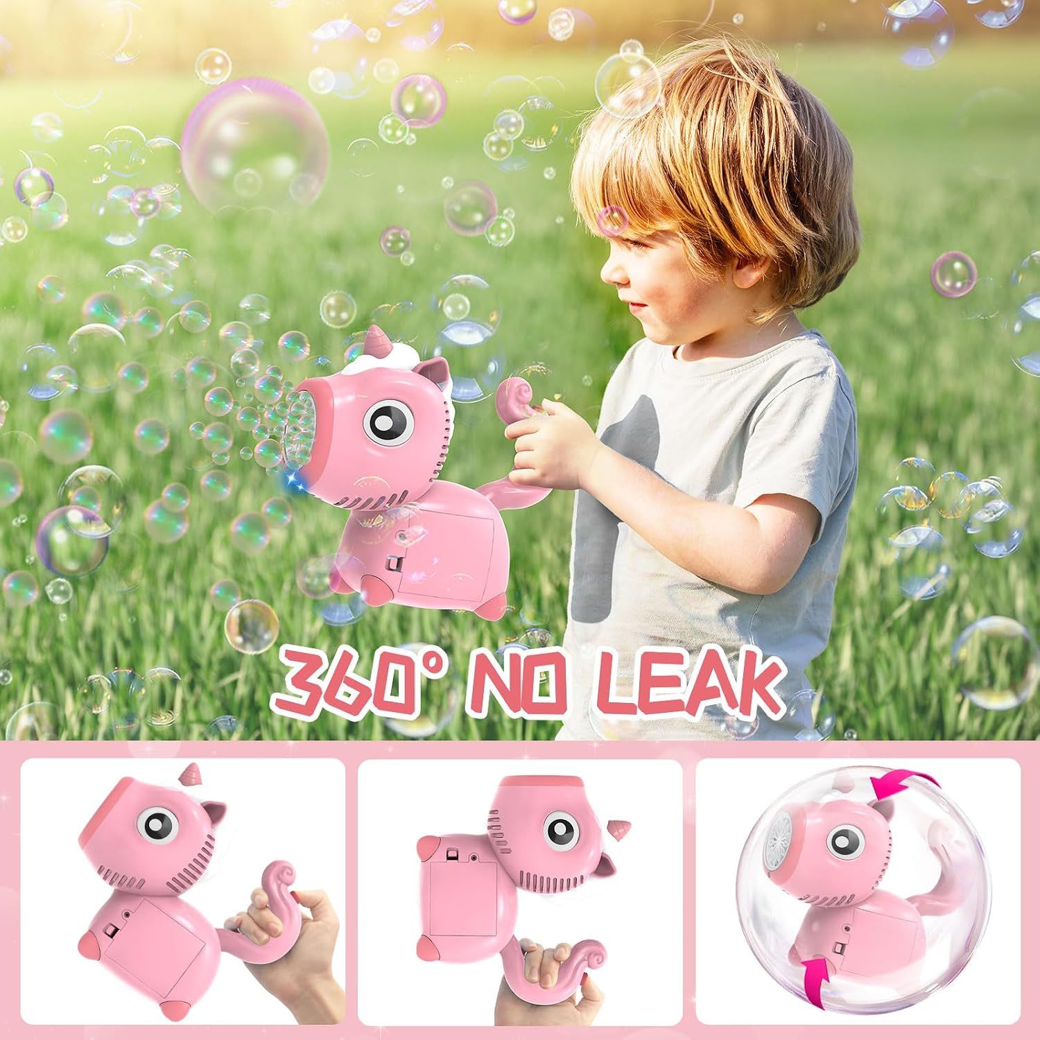 Portable Unicorn Bubble Machine for Kids with LED Lights
