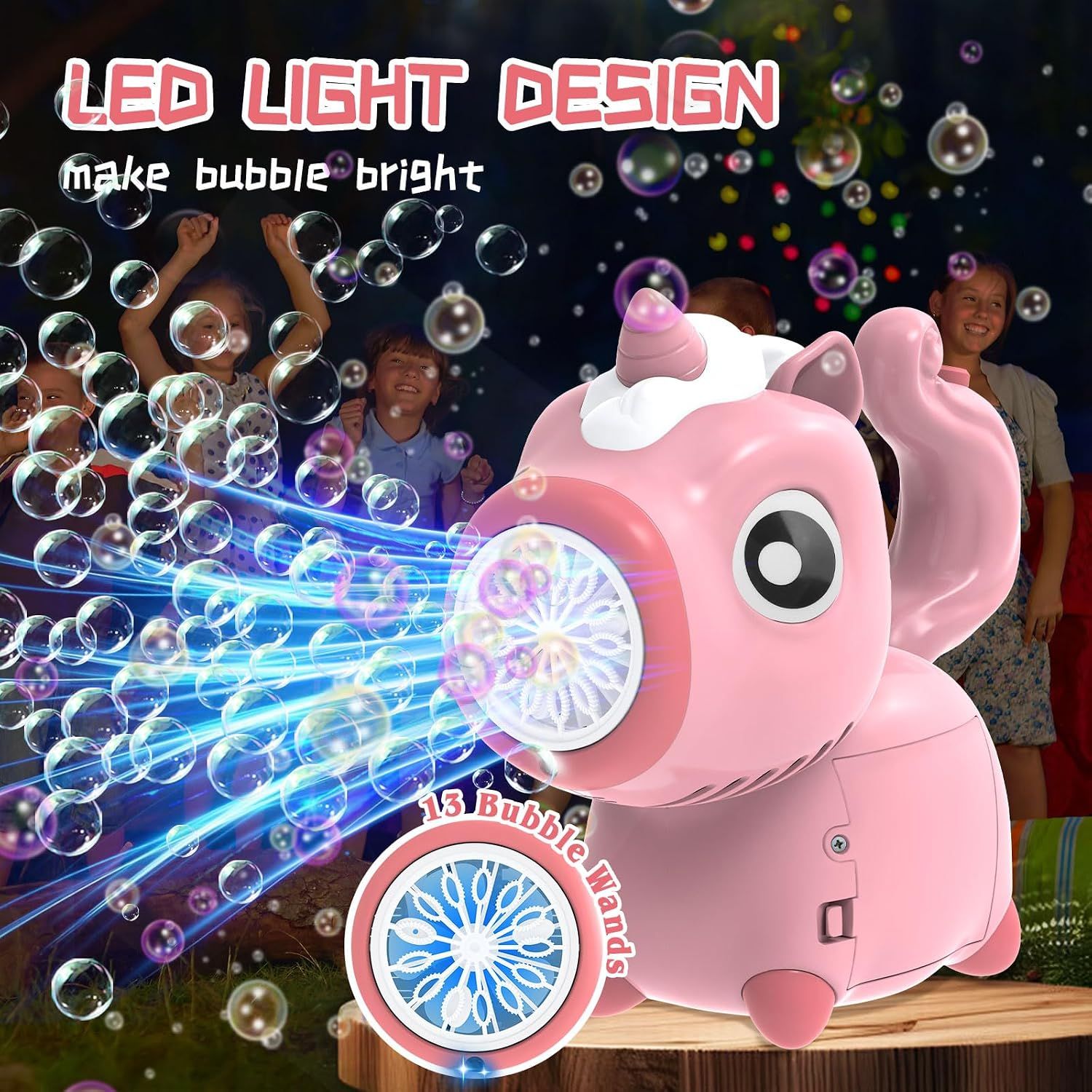 Portable Unicorn Bubble Machine for Kids with LED Lights