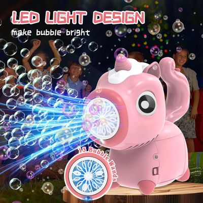 Portable Unicorn Bubble Machine for Kids with LED Lights