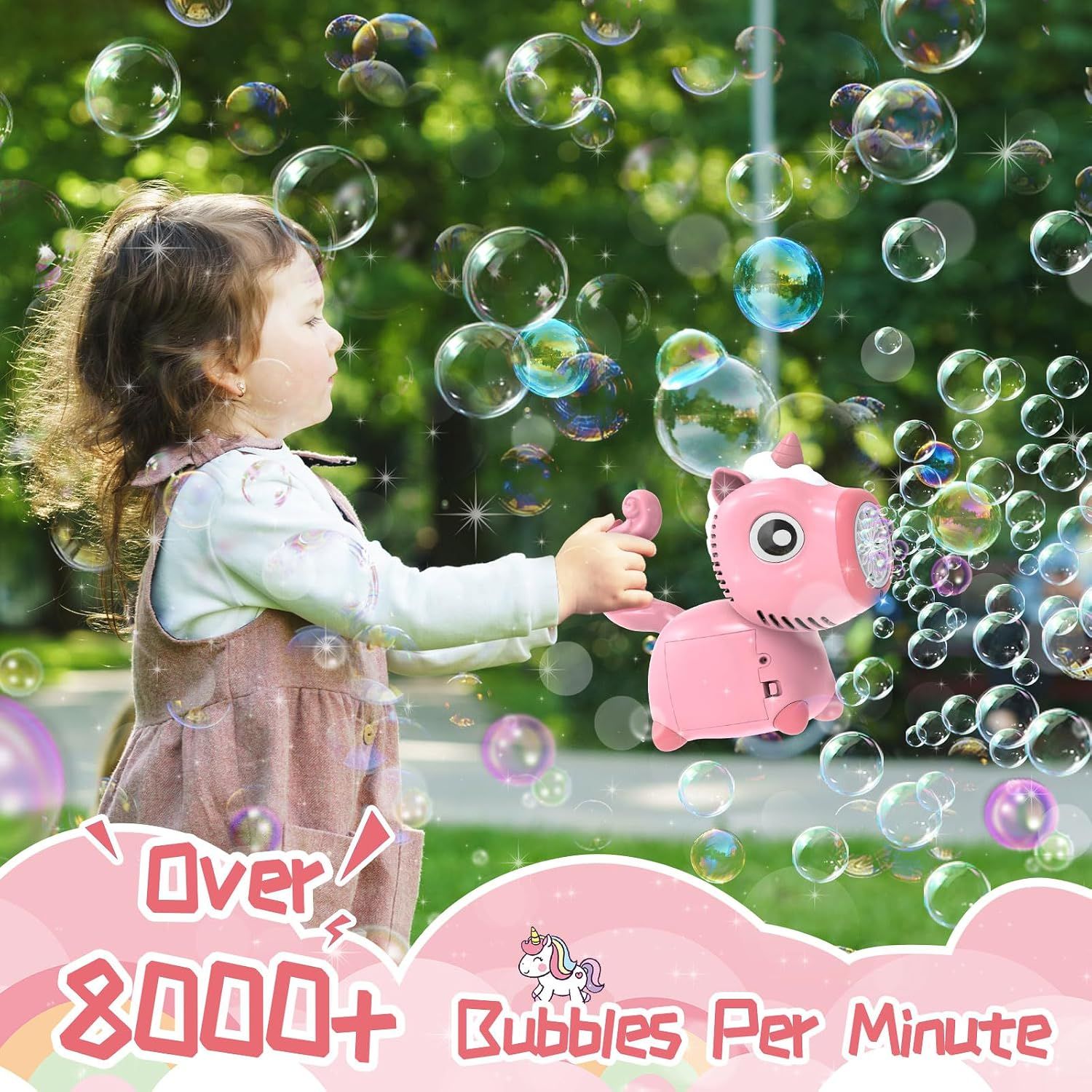 Portable Unicorn Bubble Machine for Kids with LED Lights