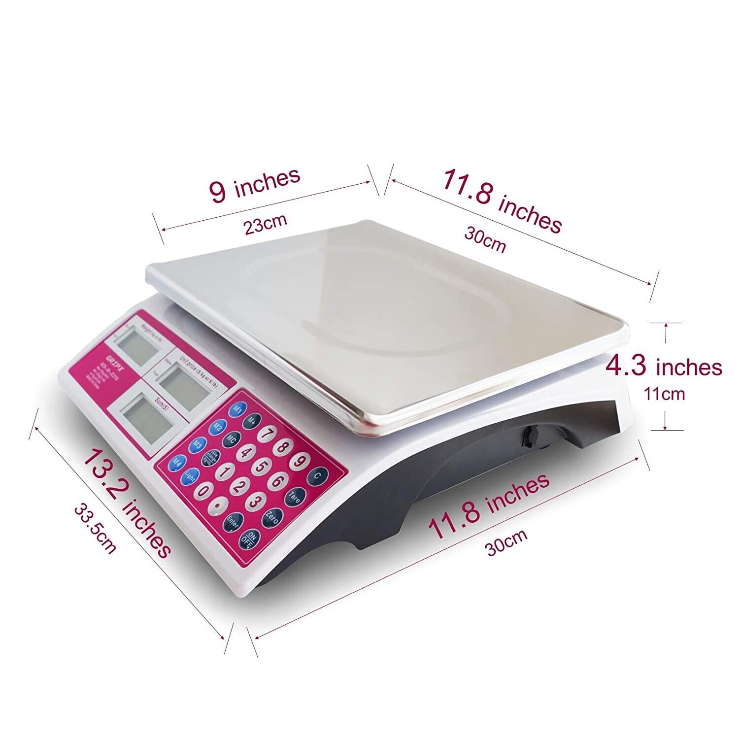Digital Commercial Price Scale 30kg for Food, Meat, Fruit, and Produce with Green Backlight LCD Display