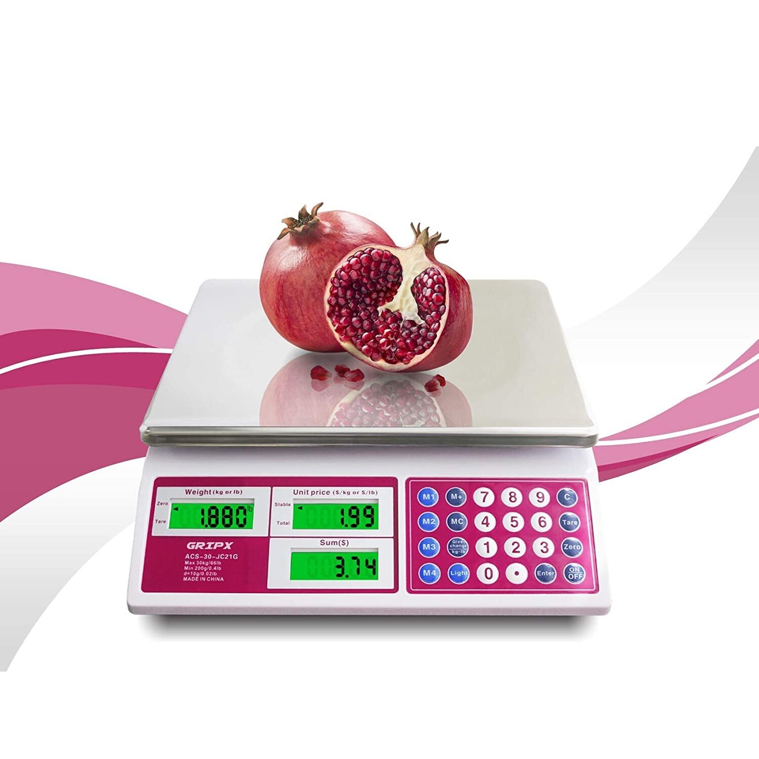 Digital Commercial Price Scale 30kg for Food, Meat, Fruit, and Produce with Green Backlight LCD Display