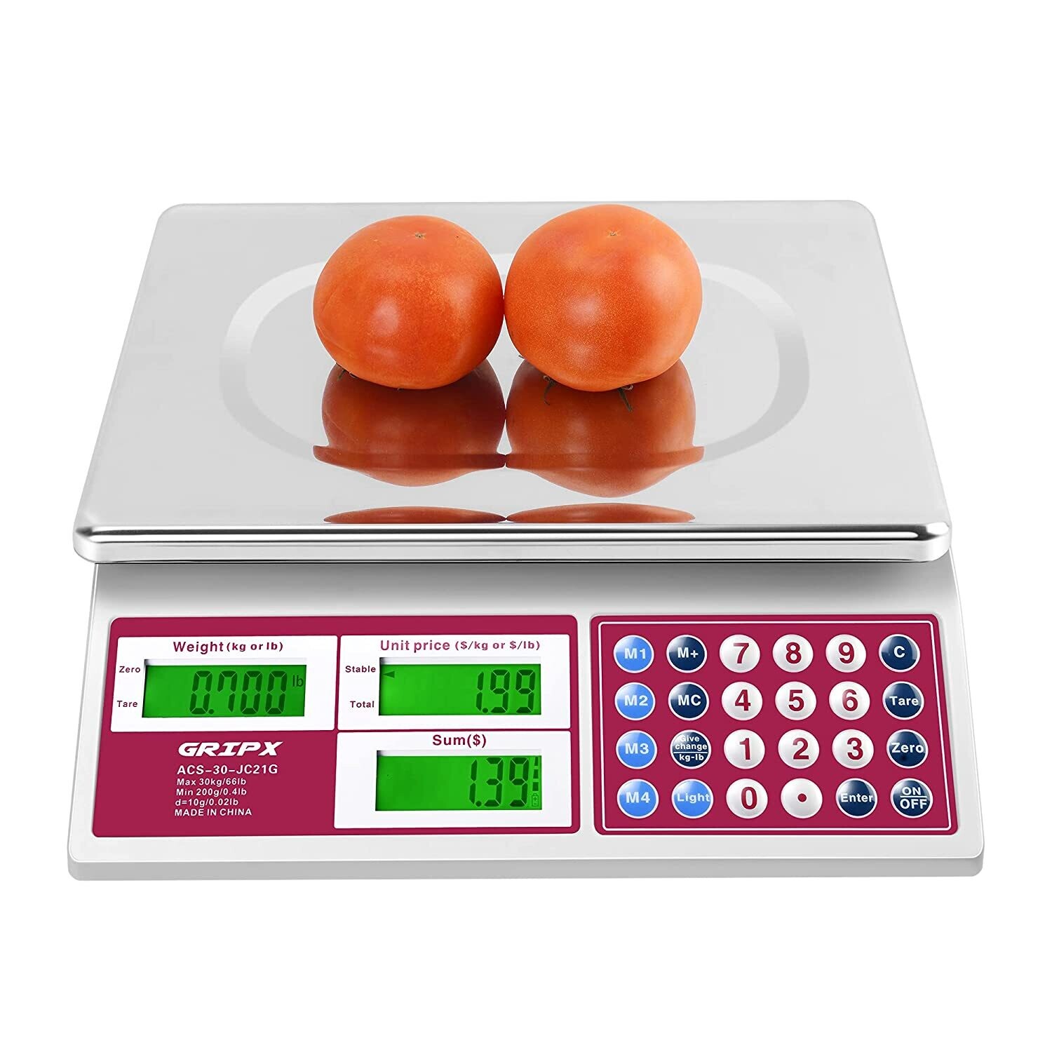Digital Commercial Price Scale 30kg for Food, Meat, Fruit, and Produce with Green Backlight LCD Display