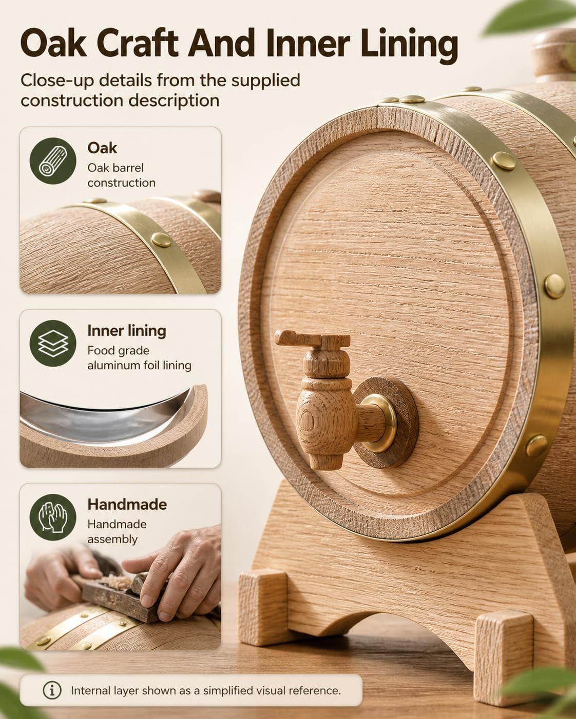 Wooden Oak Barrel with Stand and Tap