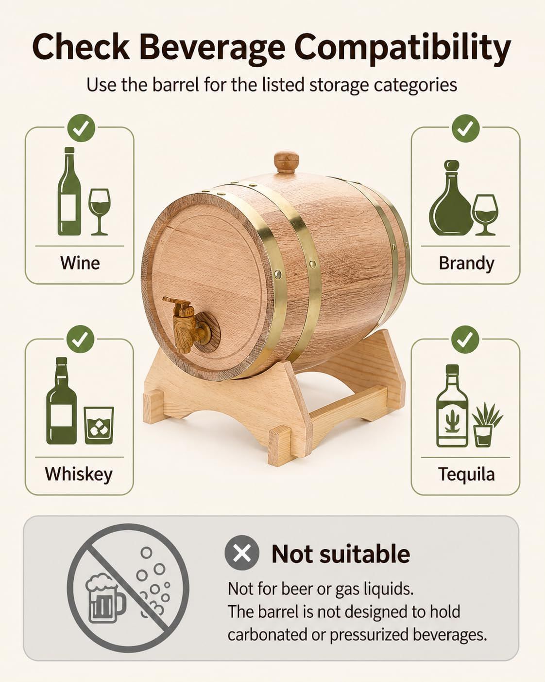 Wooden Oak Barrel with Stand and Tap