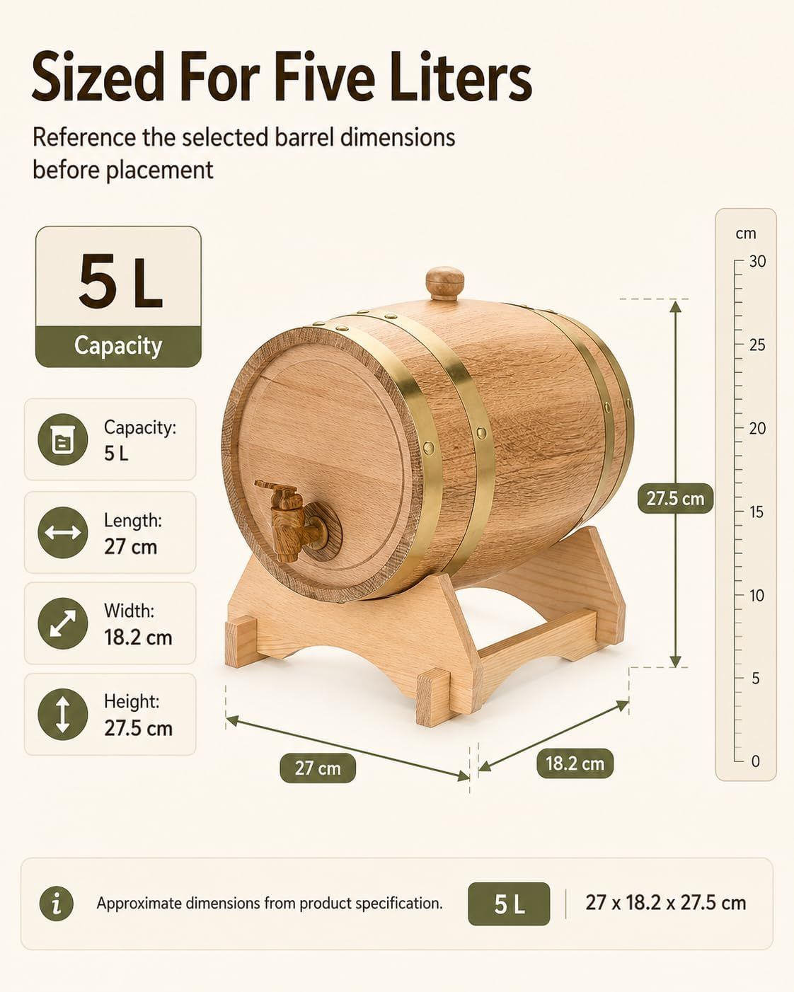 Wooden Oak Barrel with Stand and Tap