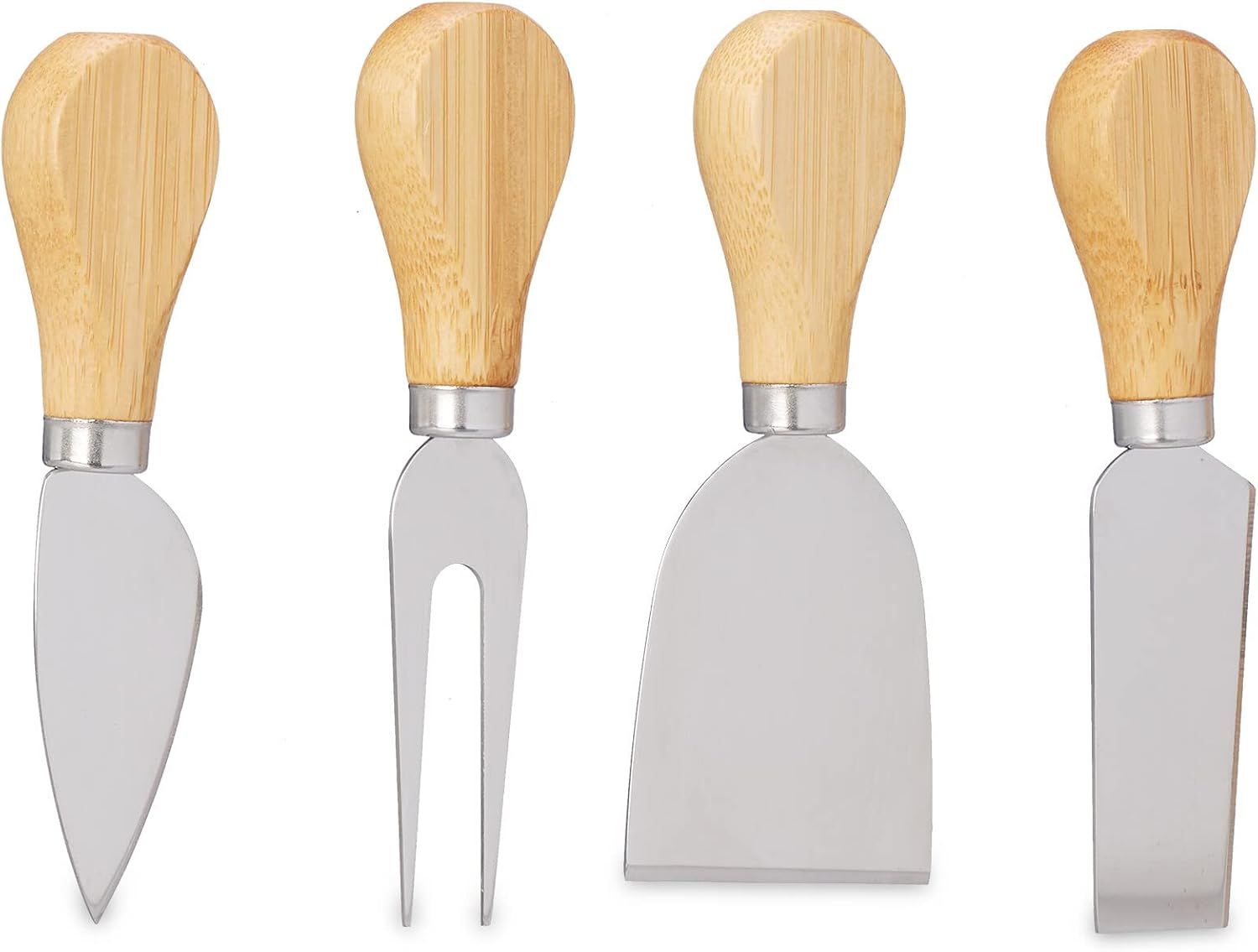 Bamboo Rotating Cheese Board Set with Stainless Steel Cheese Knife 4 Piece Cutlery