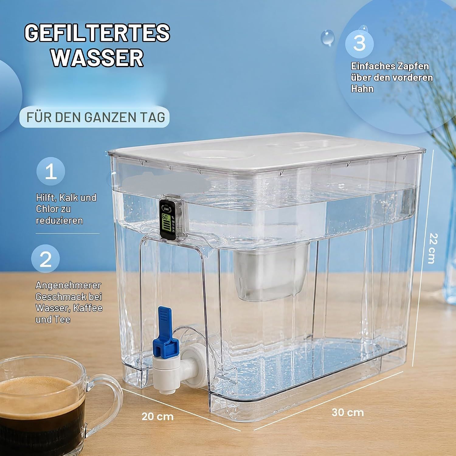 Fresiamax 7.5L Water Filter Dispenser with Tap and Cartridge