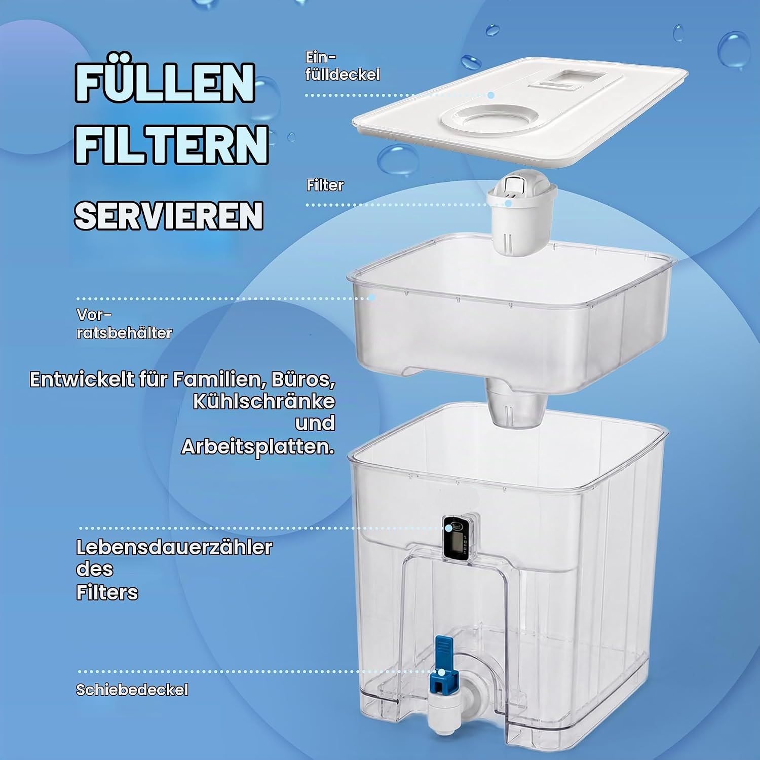Fresiamax 7.5L Water Filter Dispenser with Tap and Cartridge