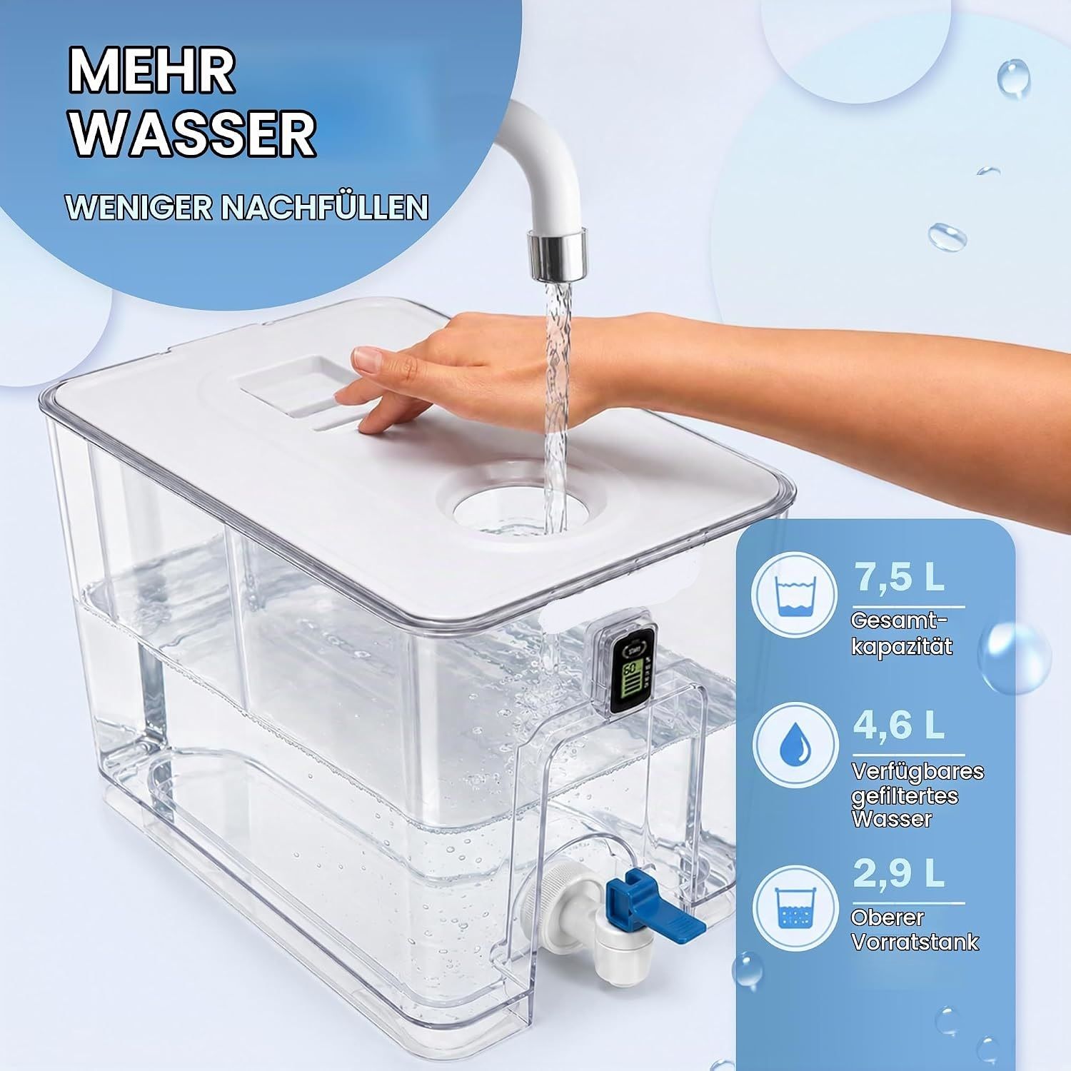 Fresiamax 7.5L Water Filter Dispenser with Tap and Cartridge