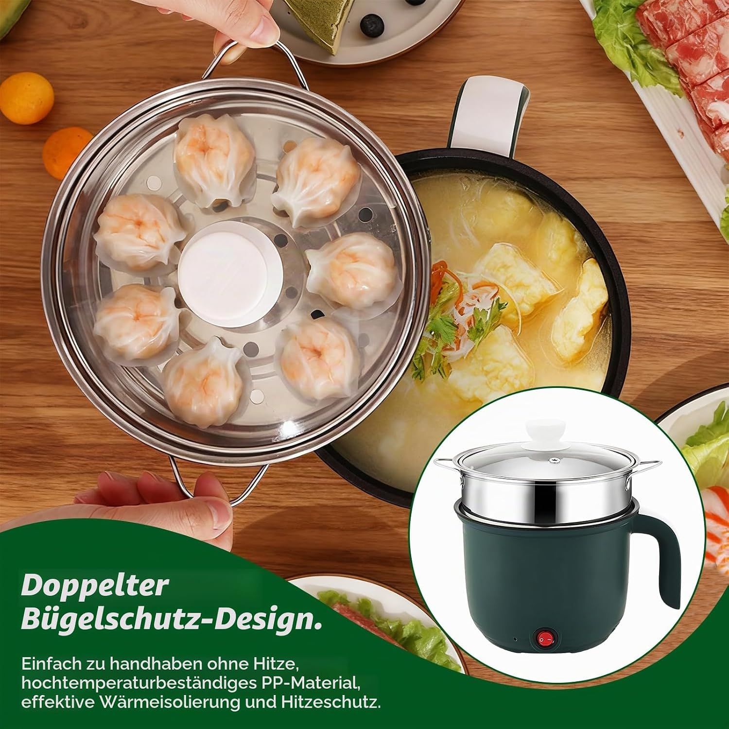 Electric Hot Pot 1.5L Non Stick with Steamer
