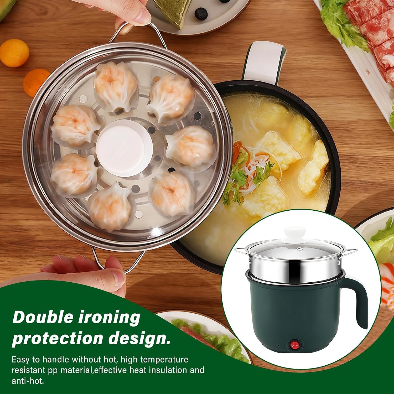 1.5L Electric Hot Pot with Steamer Basket
