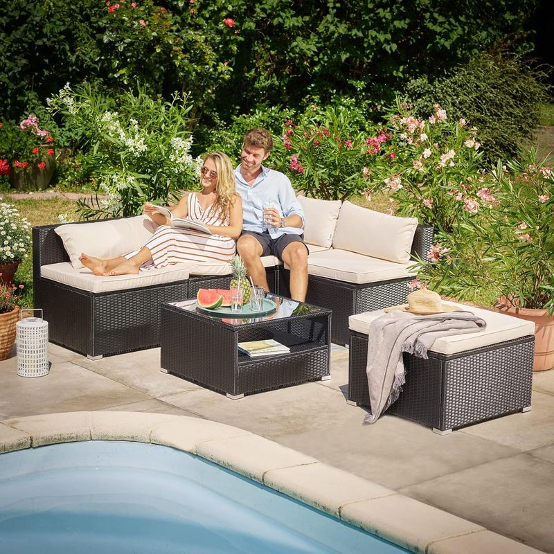 Polyrattan 16-Piece XL Polyrattan Garden Lounge Set – Black &amp; Cream